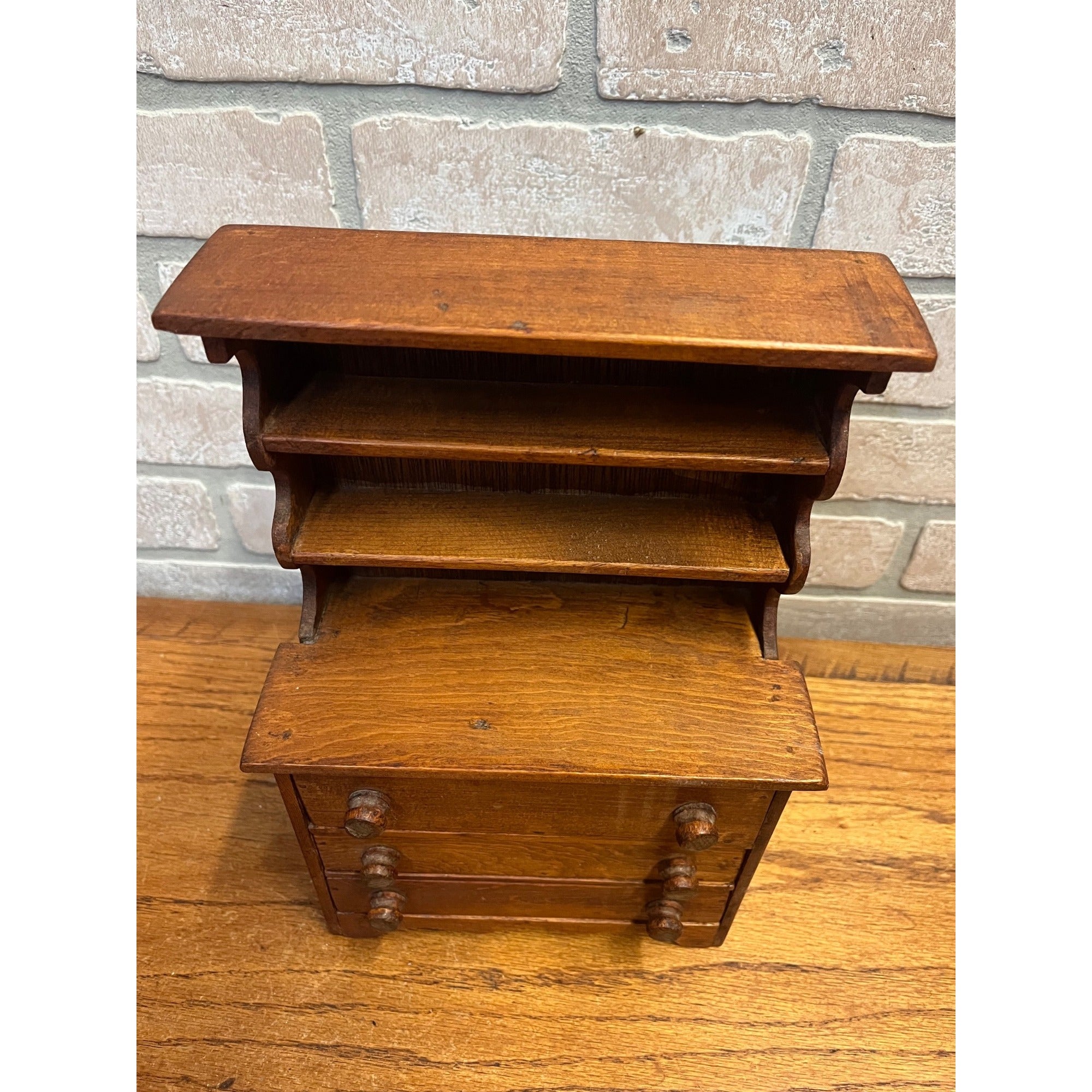 Vintage Wooden Miniature Kitchen Stepback Hutch Handmade Large-Scale Dollhouse Furniture Or Display Piece