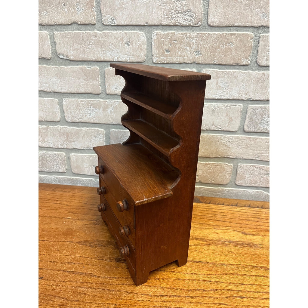 Vintage Wooden Miniature Kitchen Stepback Hutch Handmade Large-Scale Dollhouse Furniture Or Display Piece