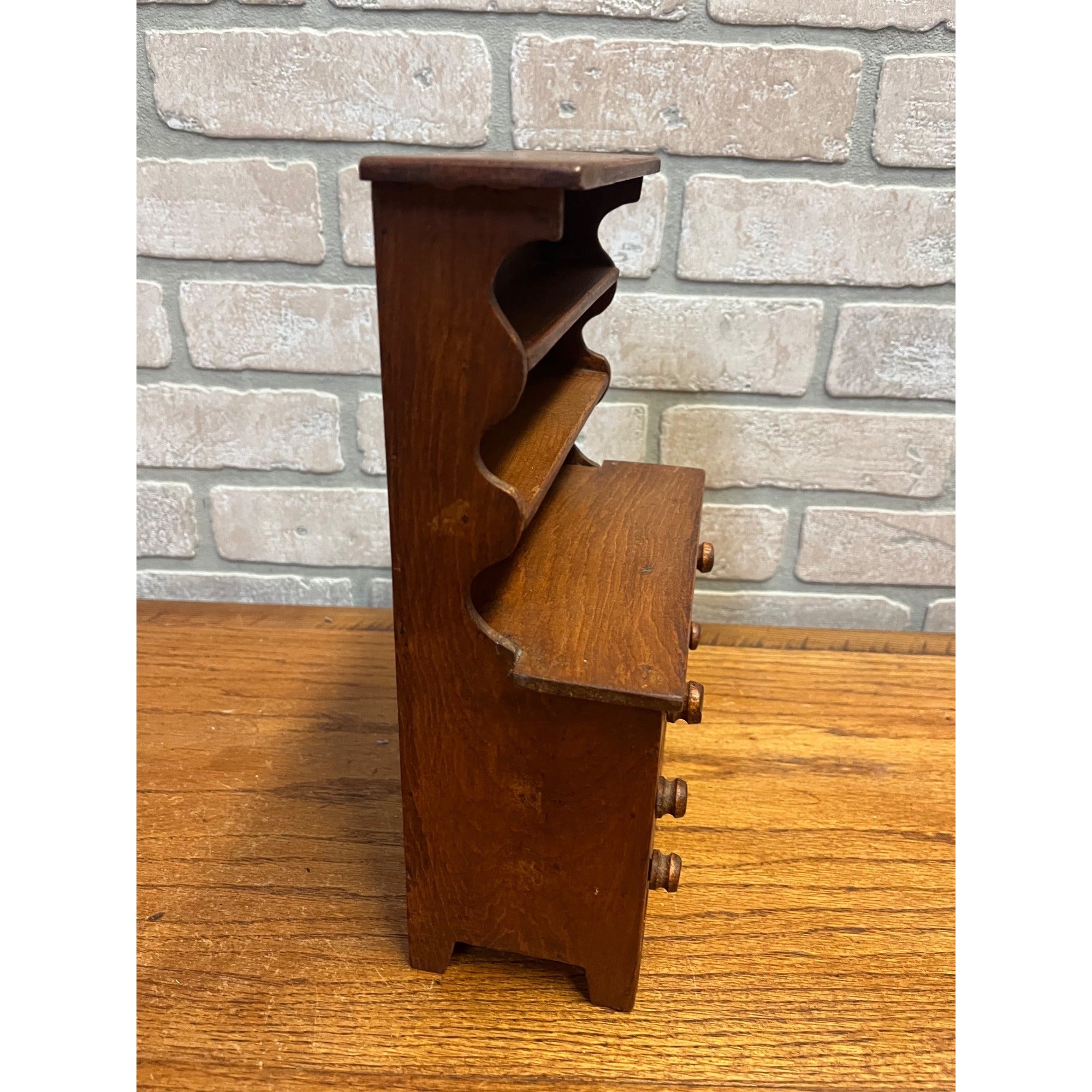 Vintage Wooden Miniature Kitchen Stepback Hutch Handmade Large-Scale Dollhouse Furniture Or Display Piece