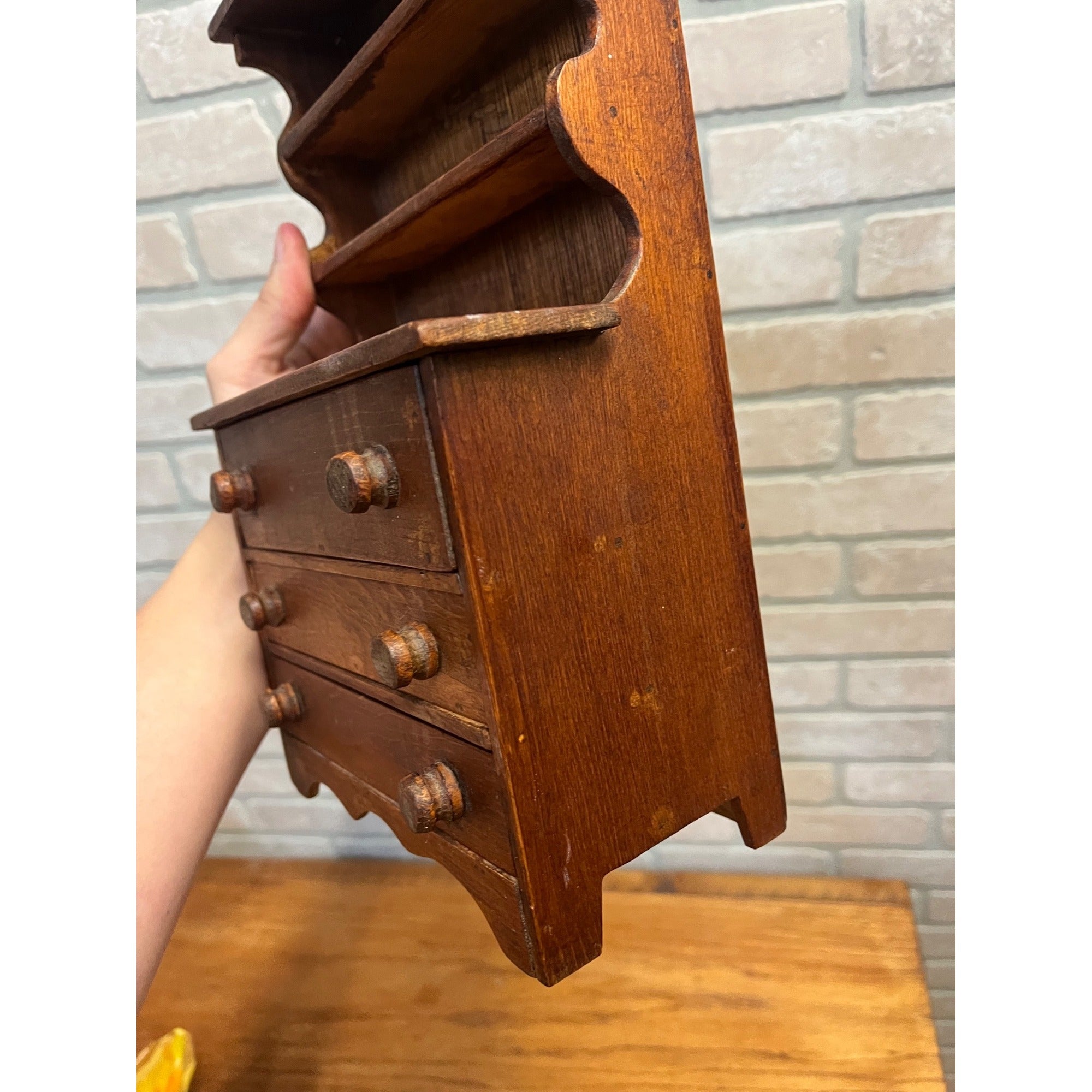 Vintage Wooden Miniature Kitchen Stepback Hutch Handmade Large-Scale Dollhouse Furniture Or Display Piece
