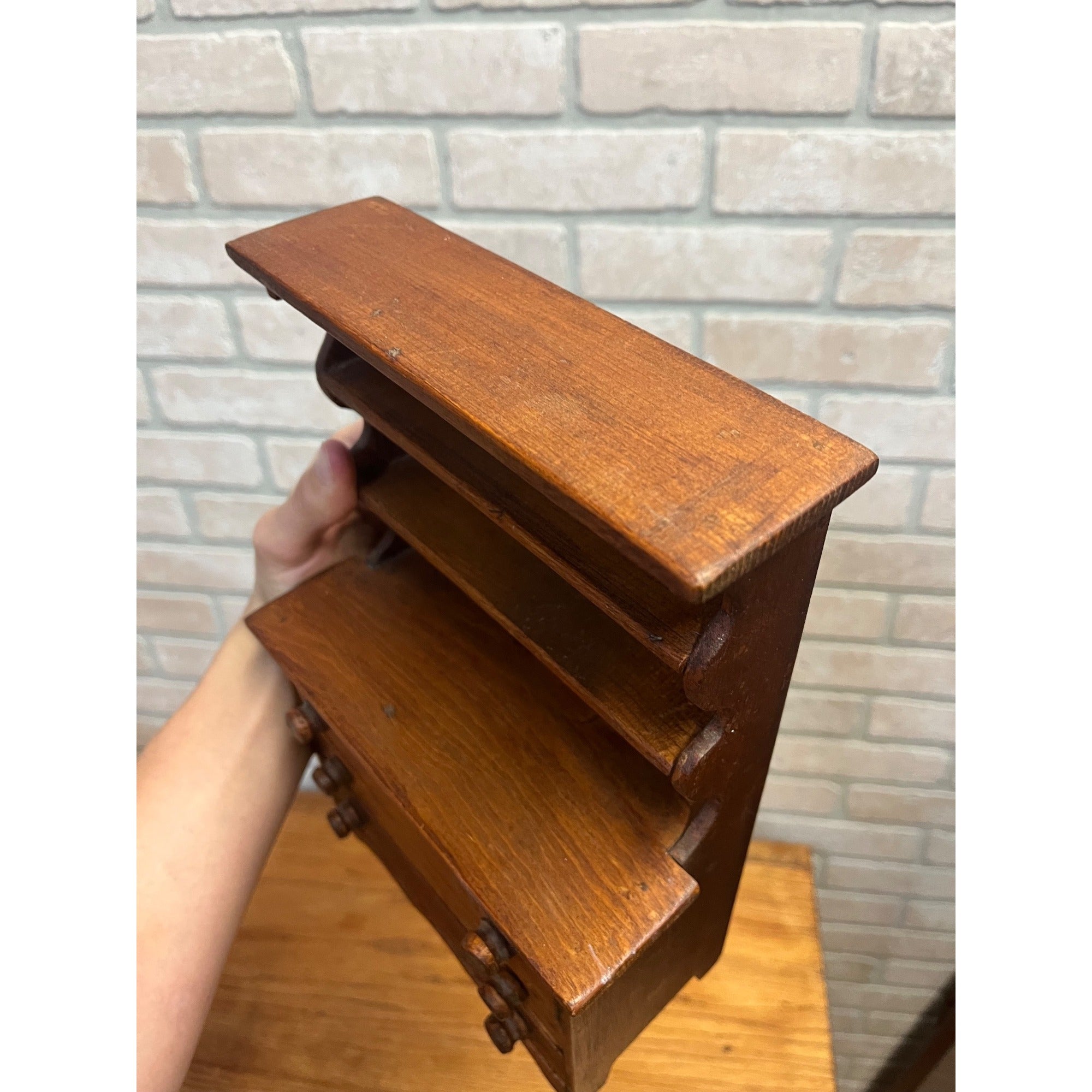Vintage Wooden Miniature Kitchen Stepback Hutch Handmade Large-Scale Dollhouse Furniture Or Display Piece