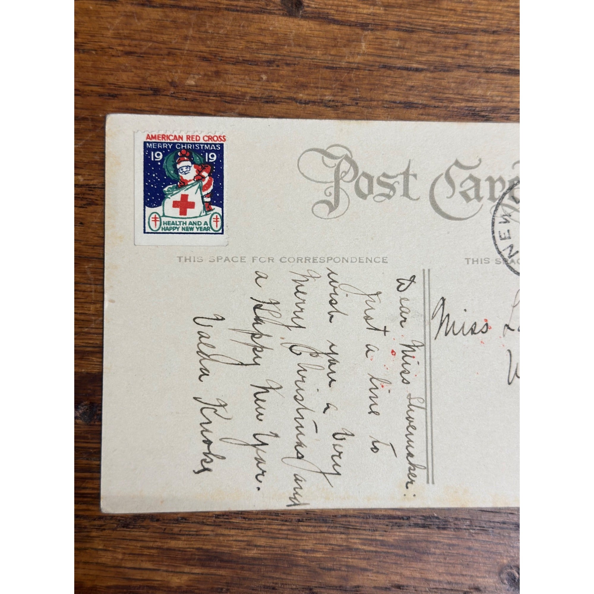 Vintage 1919 Christmas Postcard w/ Christmas Seal Tied American Red Cross