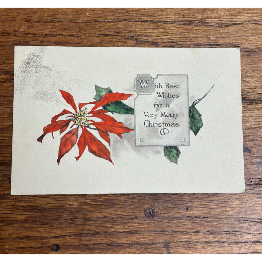 Vintage 1919 Christmas Postcard w/ Christmas Seal Tied American Red Cross