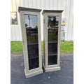 Pair of Primitive Painted Grey Book Display Cases, Wooden Glass Cabinets
