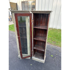 Pair of Primitive Painted Grey Book Display Cases, Wooden Glass Cabinets