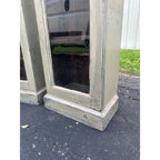 Pair of Primitive Painted Grey Book Display Cases, Wooden Glass Cabinets