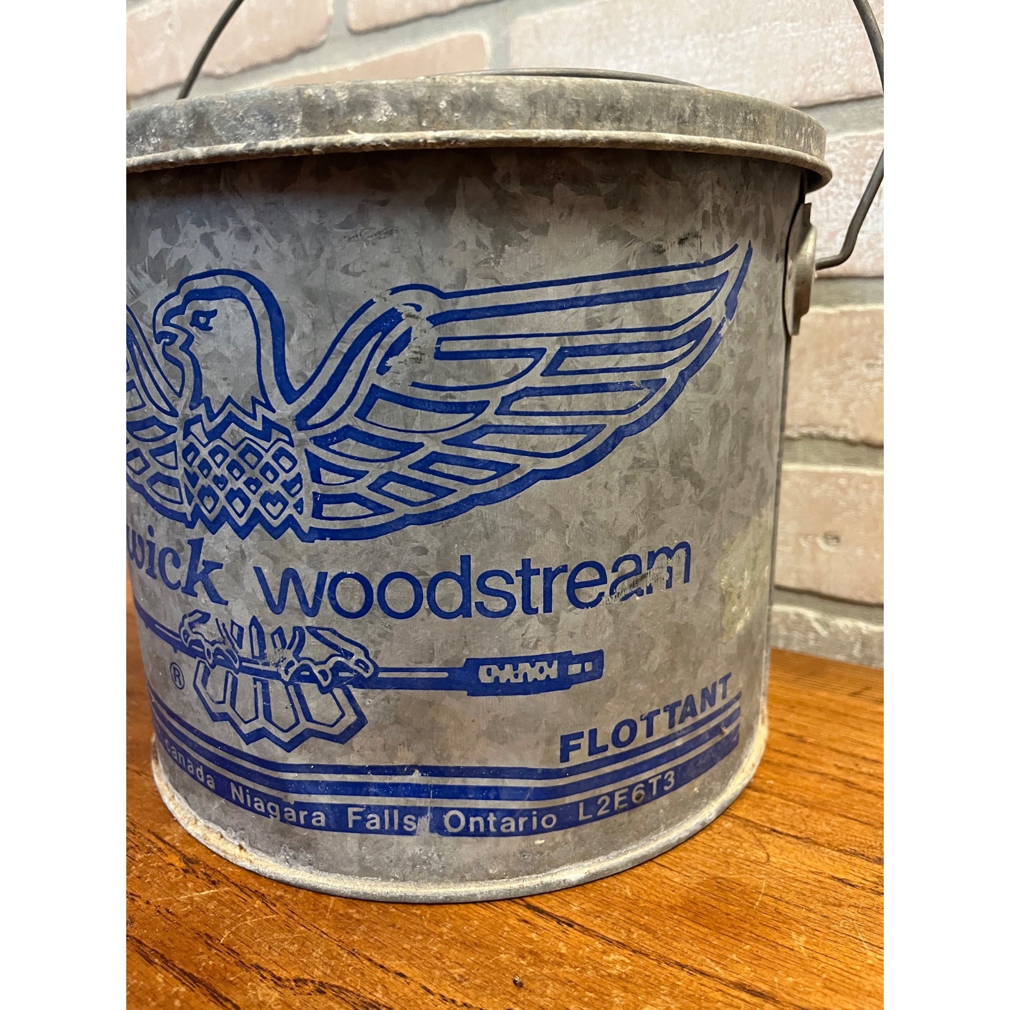 Vintage Metal Fenwick Woodstream Minnow Bucket With Lid and Wire Handle Eagle Logo Ontario, Canada Primitive Cabin Decor