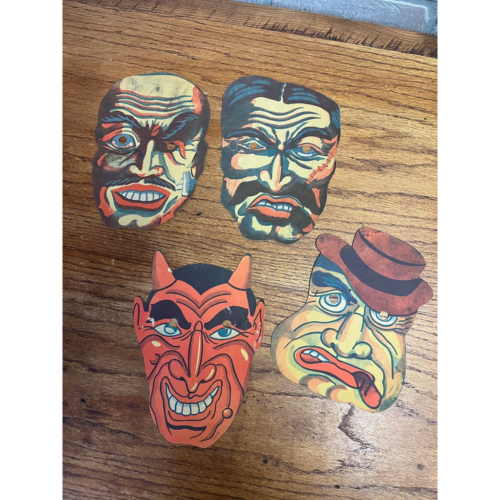 Vintage Halloween Lot (4) Cardboard Party Costume Masks - Made in Japan