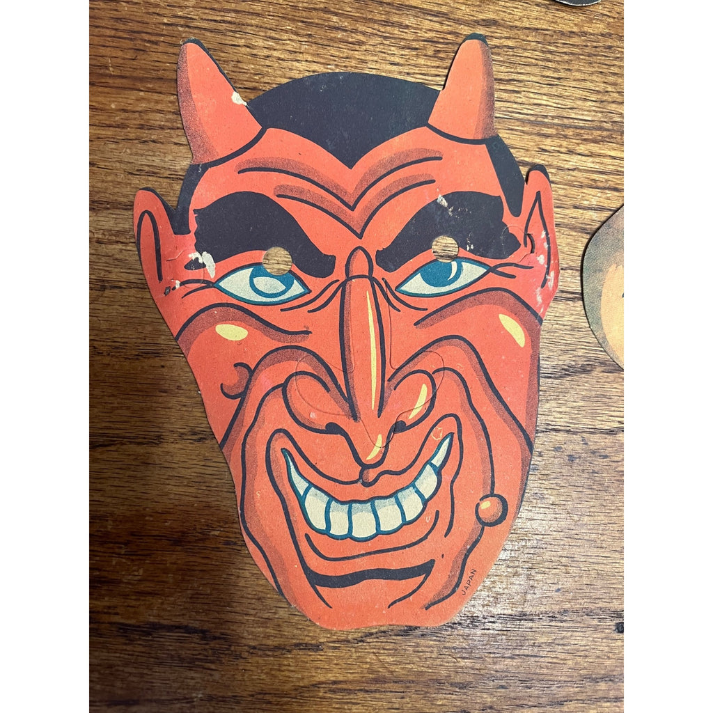 Vintage Halloween Lot (4) Cardboard Party Costume Masks - Made in Japan