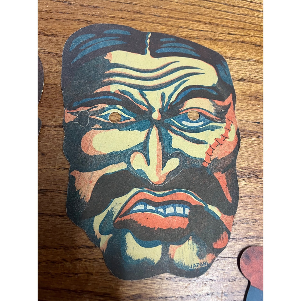Vintage Halloween Lot (4) Cardboard Party Costume Masks - Made in Japan