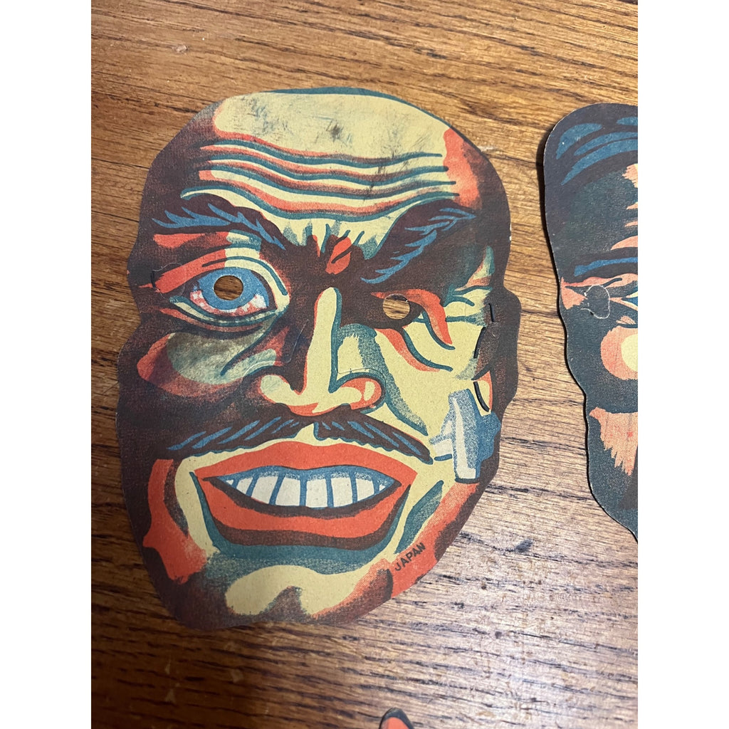 Vintage Halloween Lot (4) Cardboard Party Costume Masks - Made in Japan