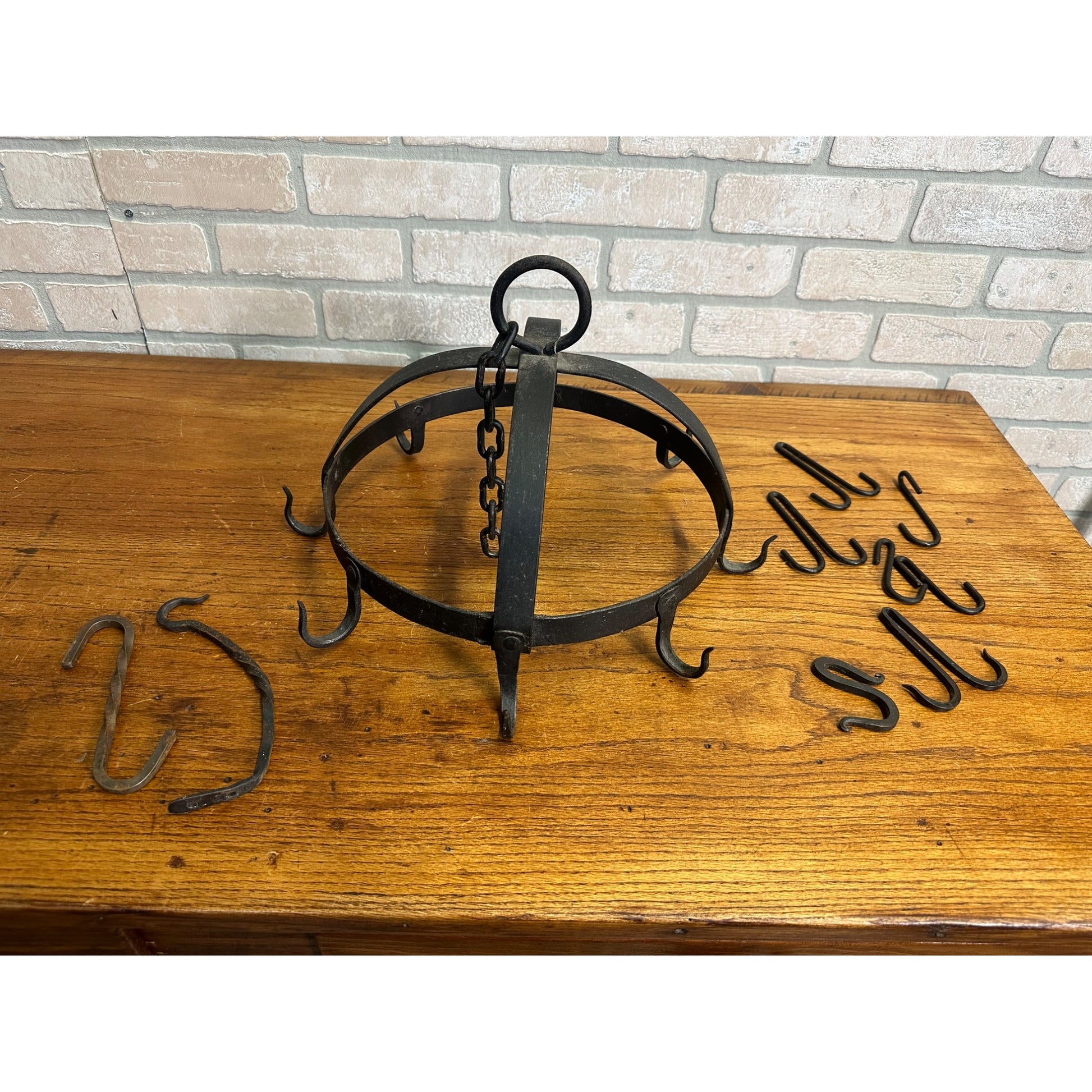 Antique Primitive Kitchen Hanging Metal Utensil Butcher Meat Rack