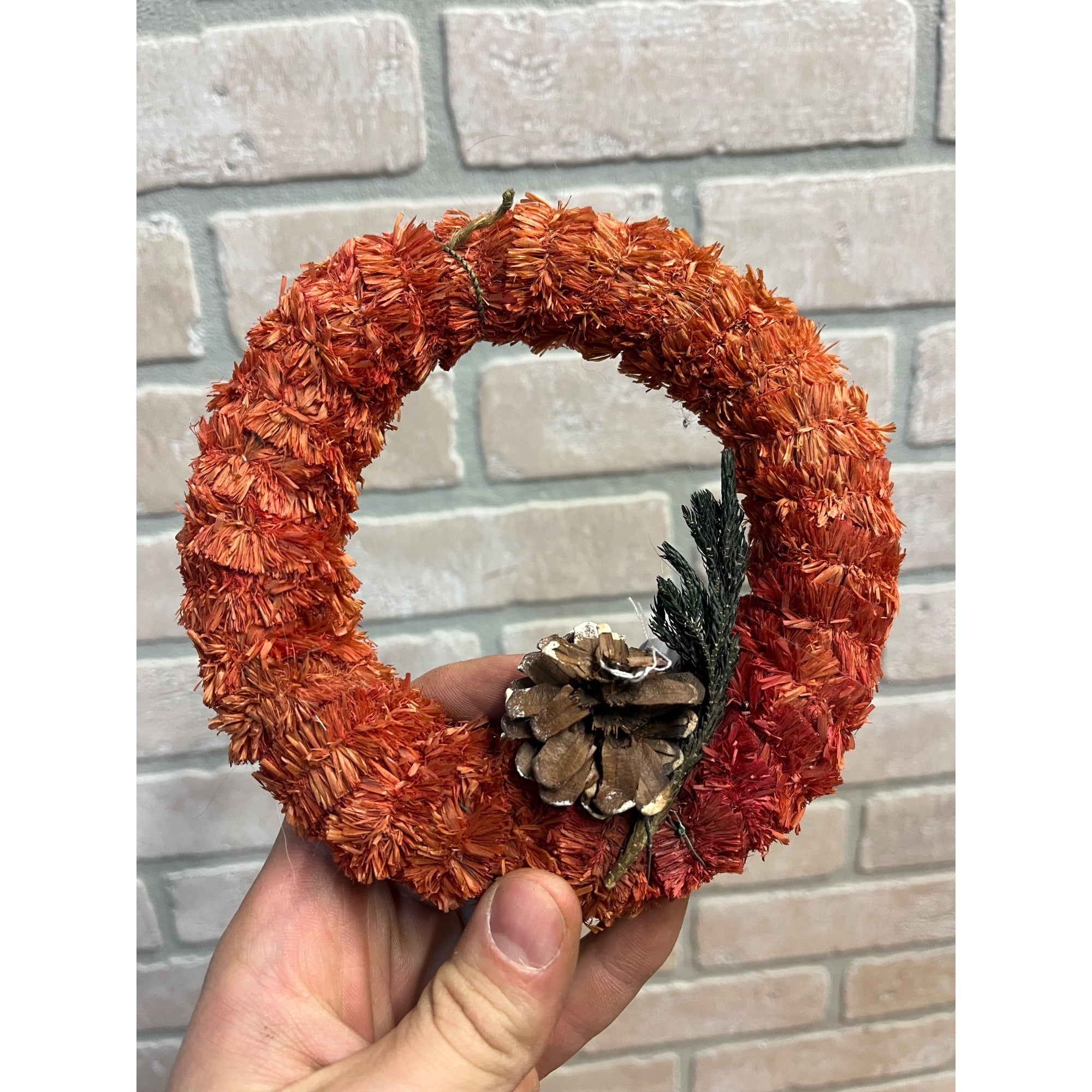 Vintage 1940s Red Paper Chenille Wreath Christmas Ornament Mini 6" Pinecone