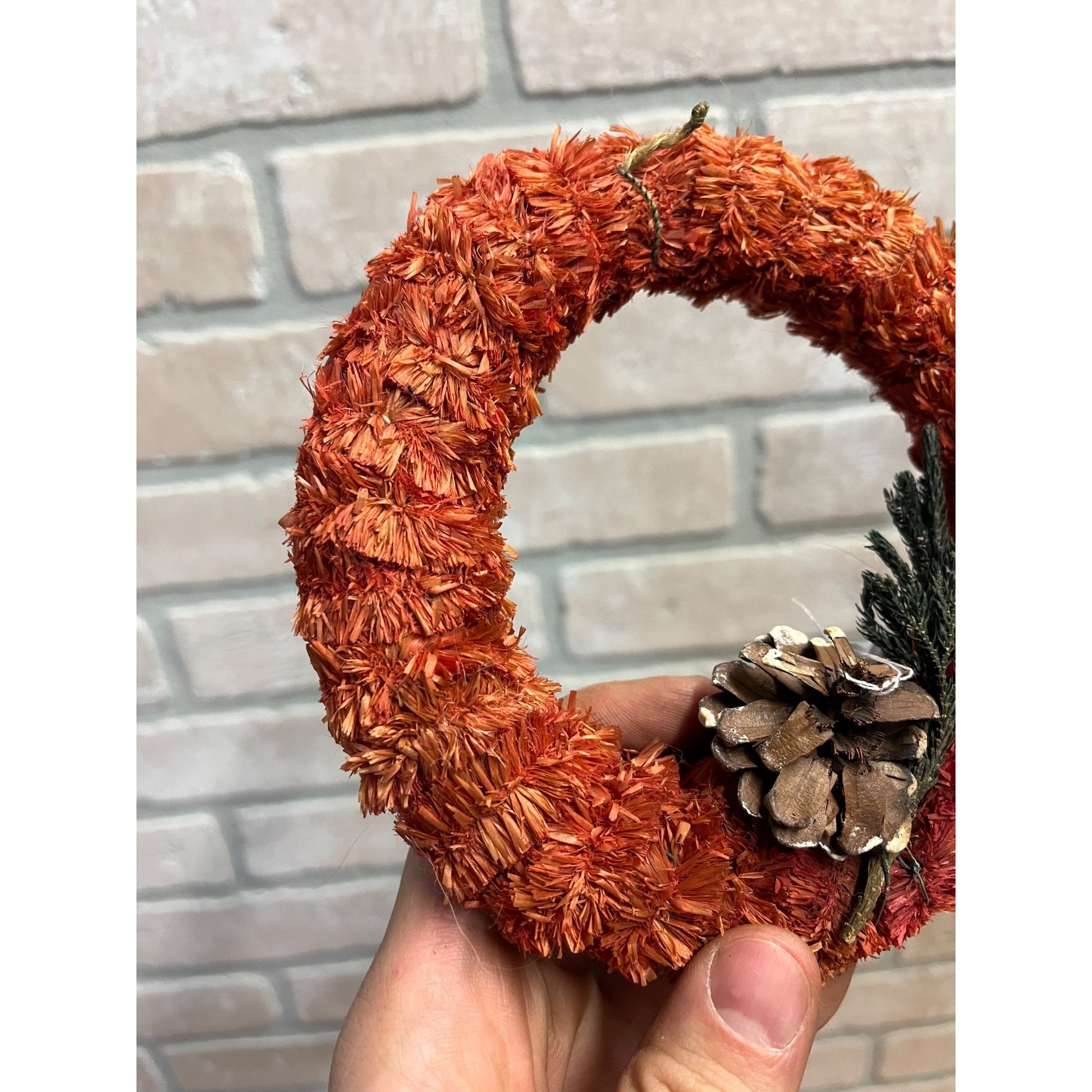 Vintage 1940s Red Paper Chenille Wreath Christmas Ornament Mini 6" Pinecone
