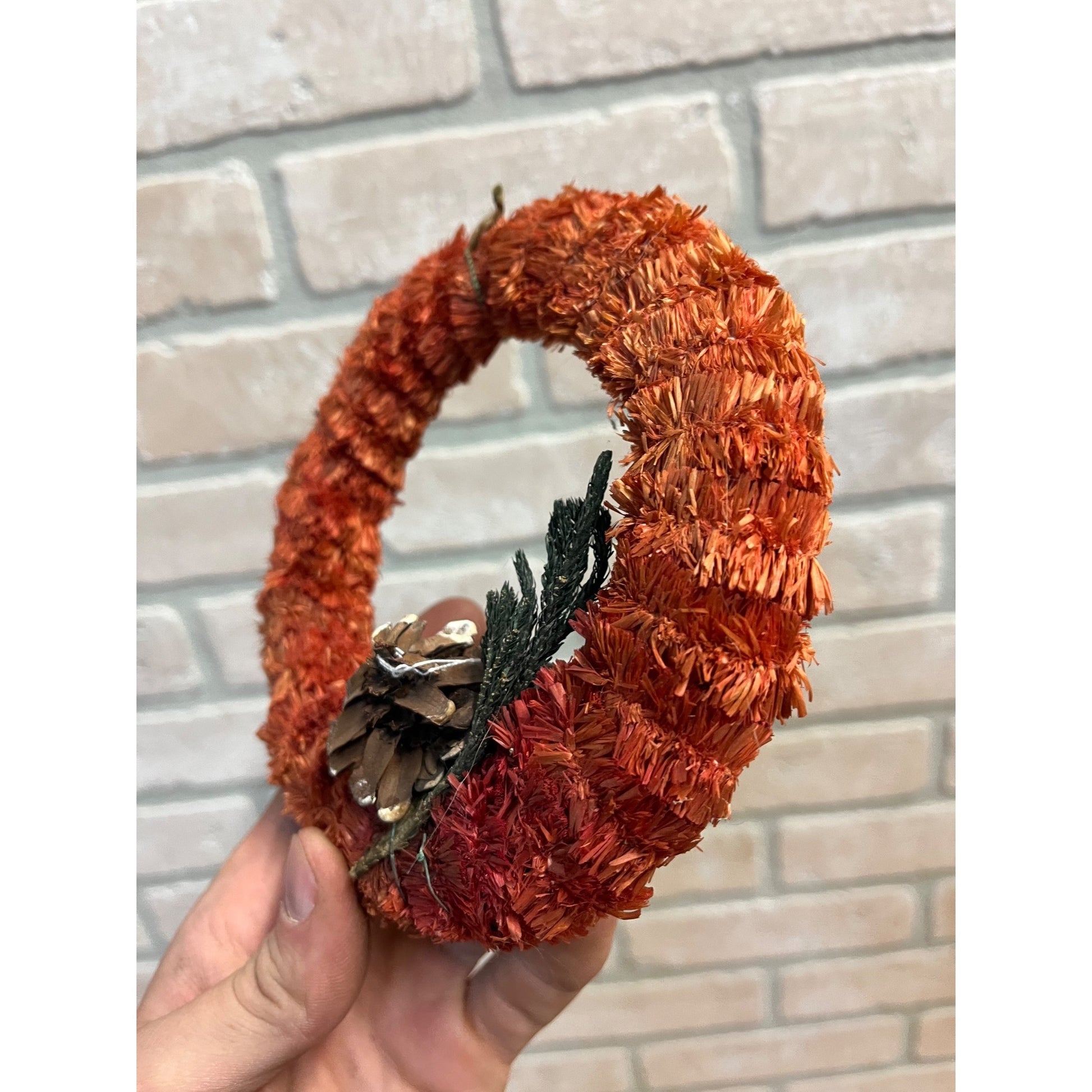 Vintage 1940s Red Paper Chenille Wreath Christmas Ornament Mini 6" Pinecone