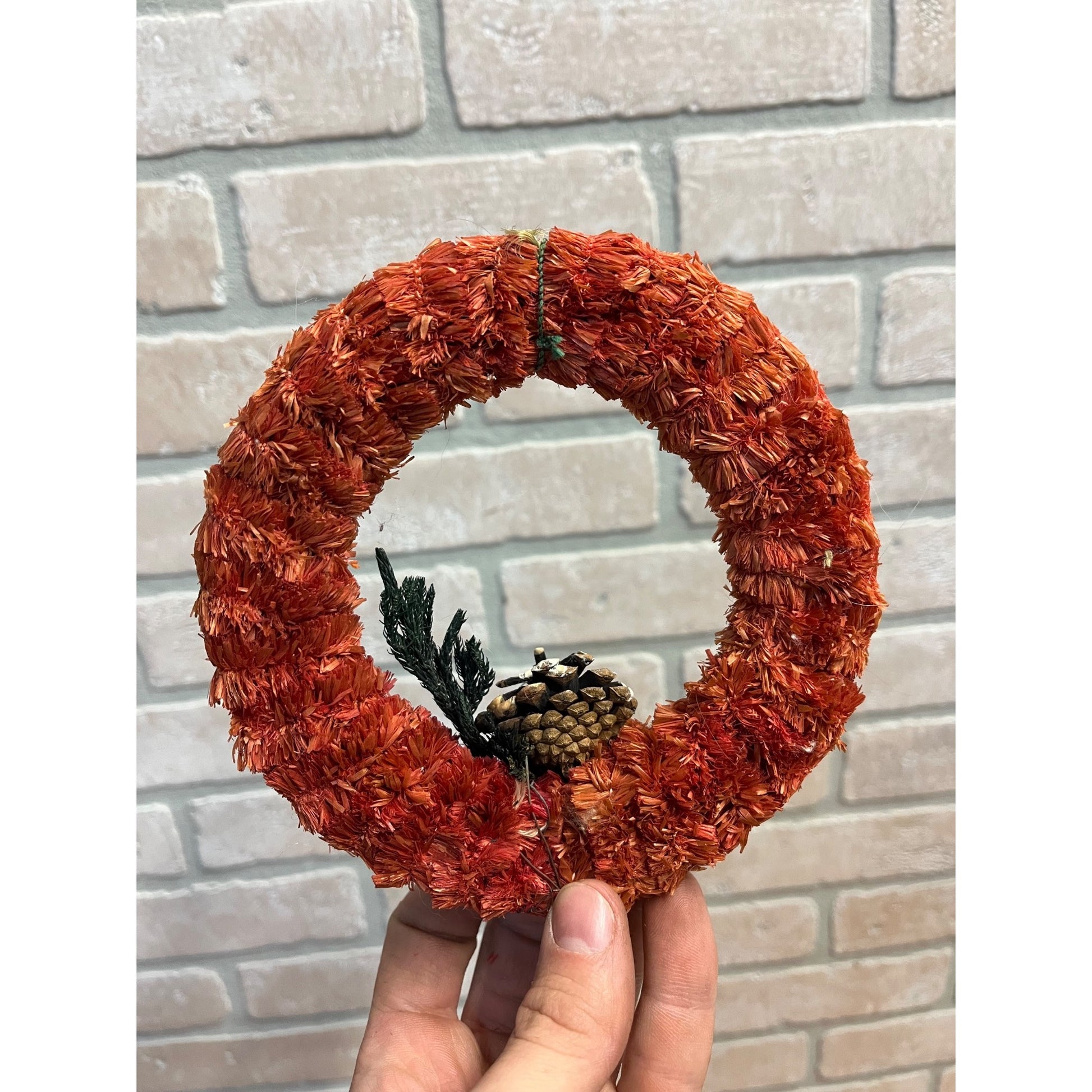 Vintage 1940s Red Paper Chenille Wreath Christmas Ornament Mini 6" Pinecone
