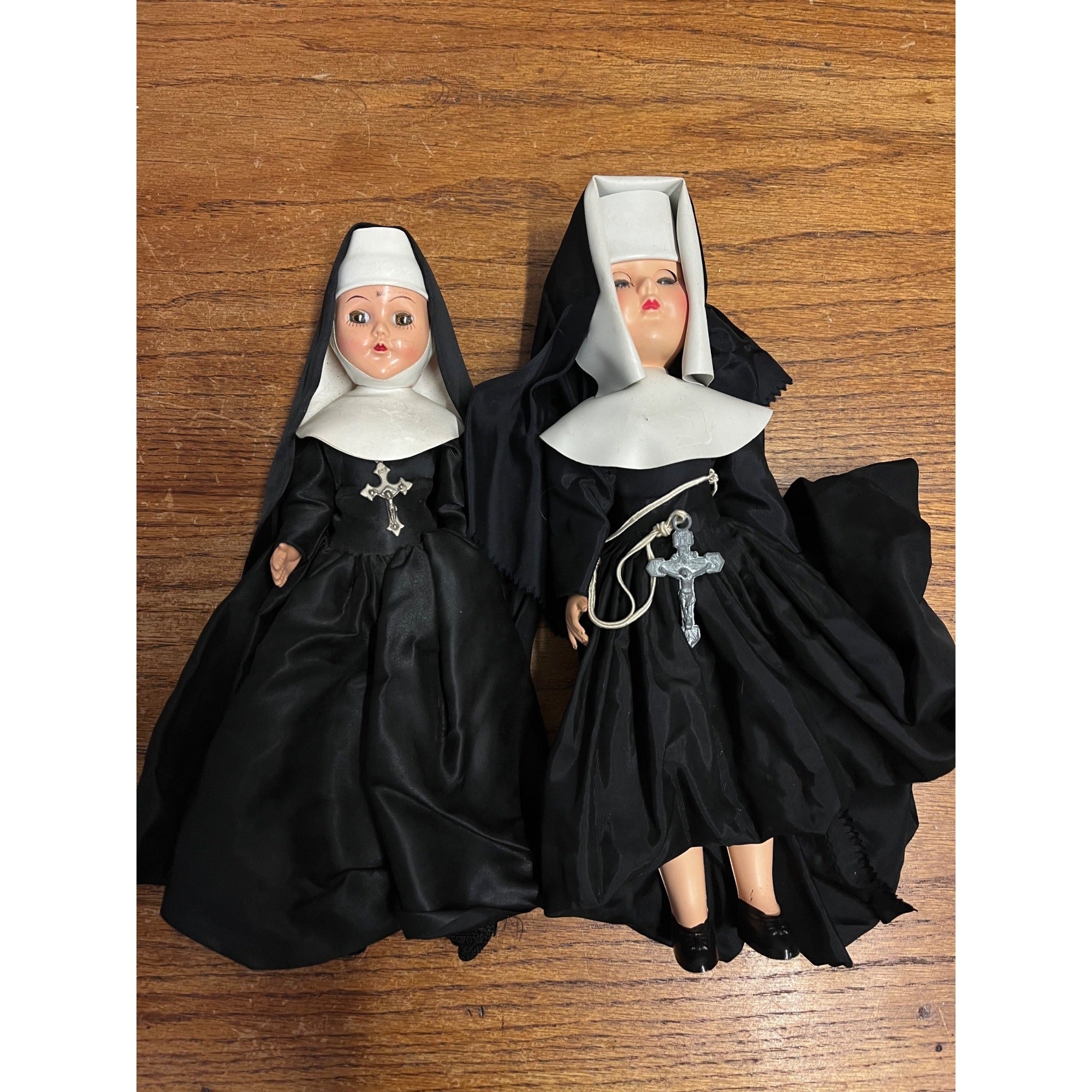 Vintage Catholic Nun Doll Hard Plastic Religious Sleepy Eye Lot (2) 11" & 12"