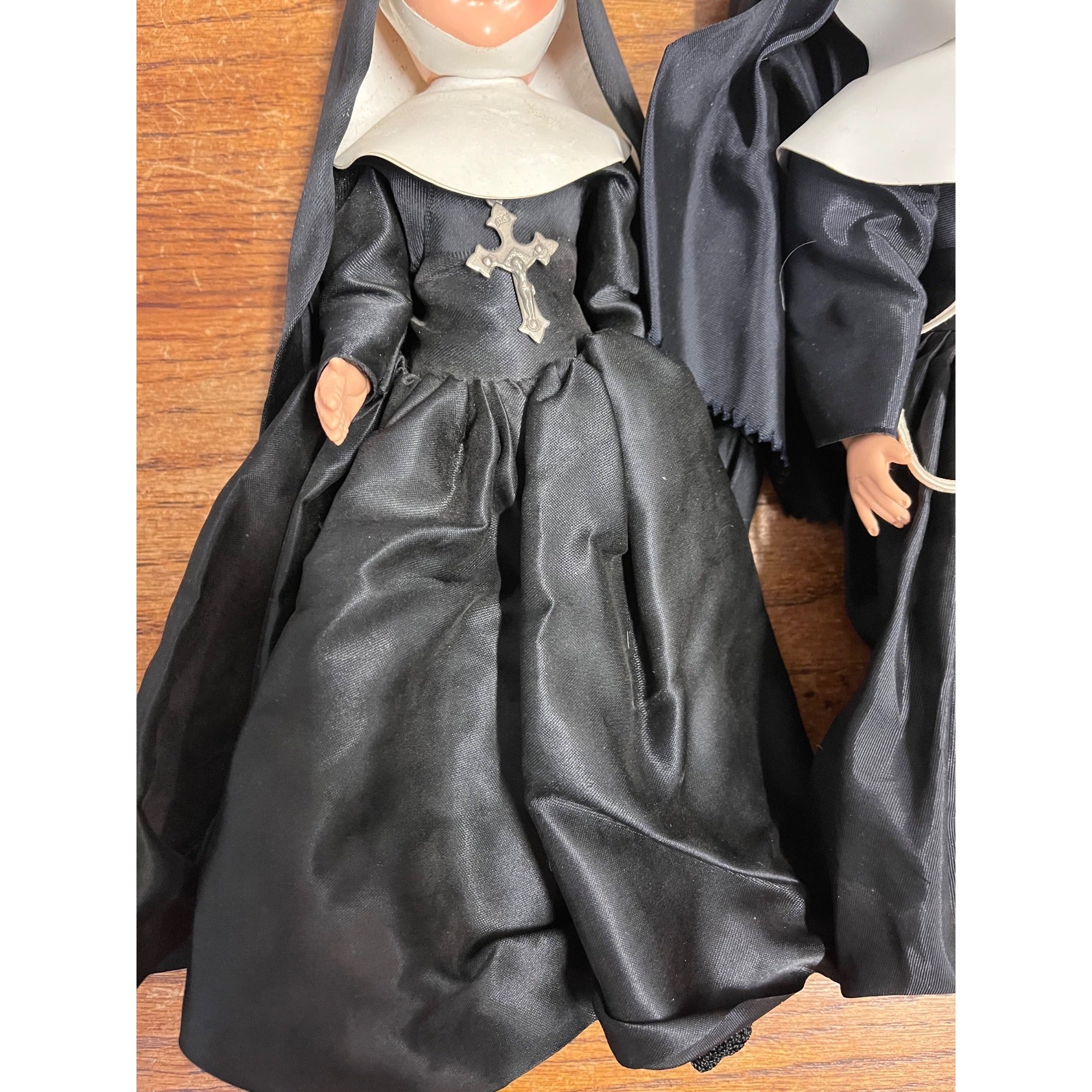 Vintage Catholic Nun Doll Hard Plastic Religious Sleepy Eye Lot (2) 11" & 12"