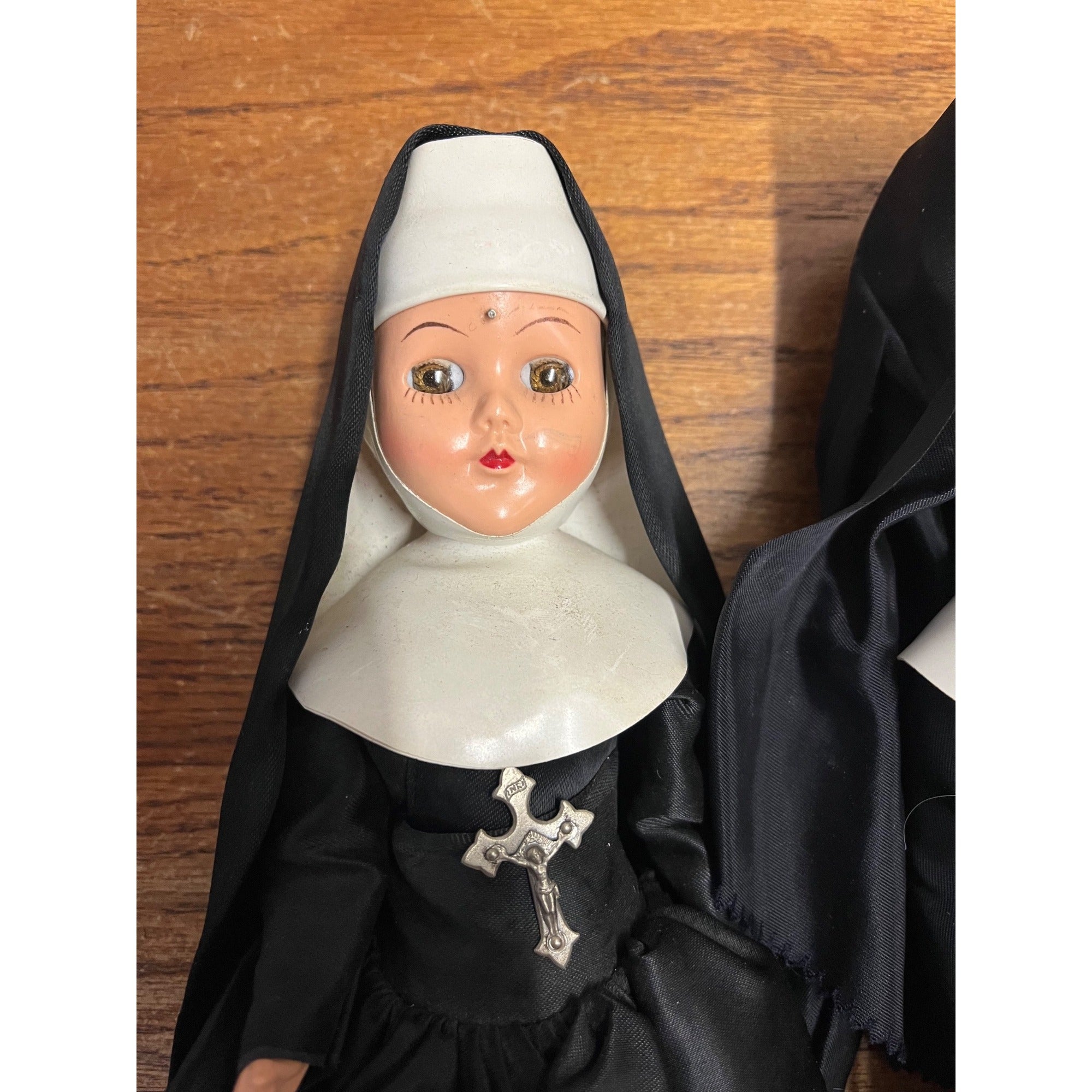 Vintage Catholic Nun Doll Hard Plastic Religious Sleepy Eye Lot (2) 11" & 12"