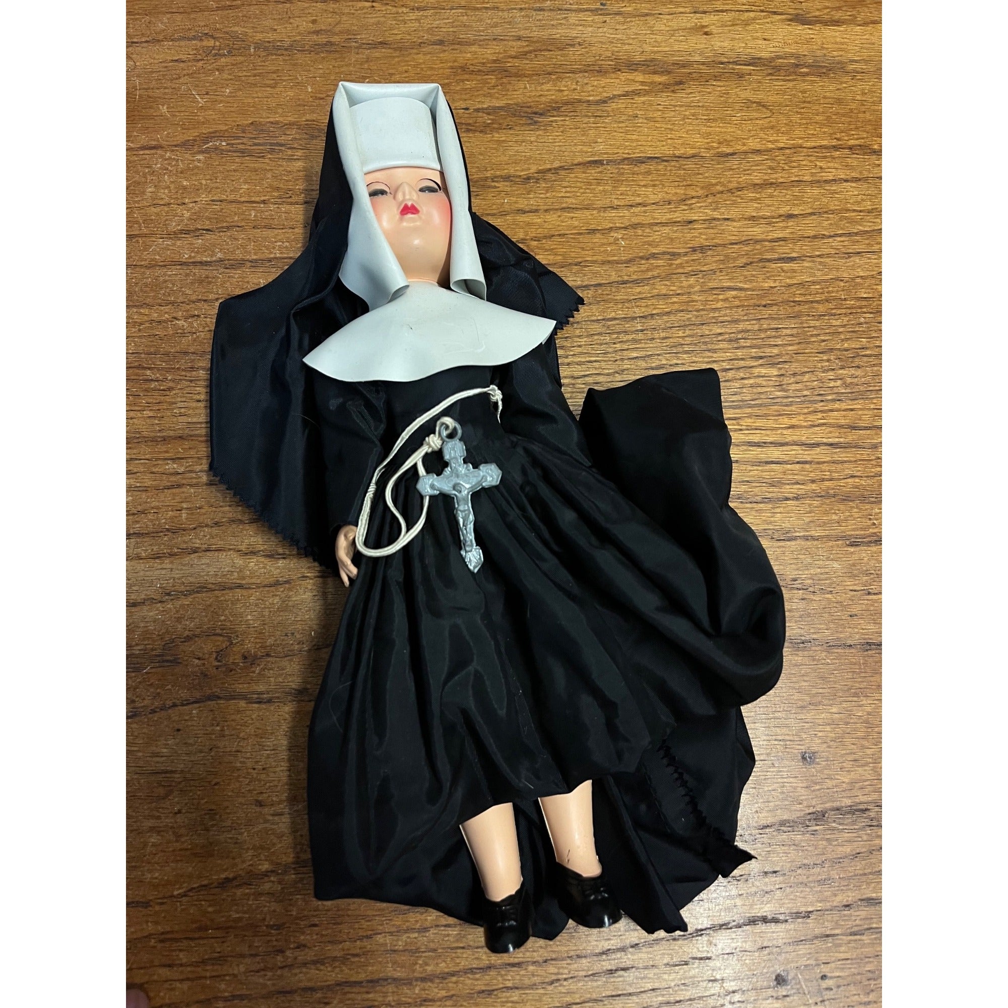 Vintage Catholic Nun Doll Hard Plastic Religious Sleepy Eye Lot (2) 11" & 12"