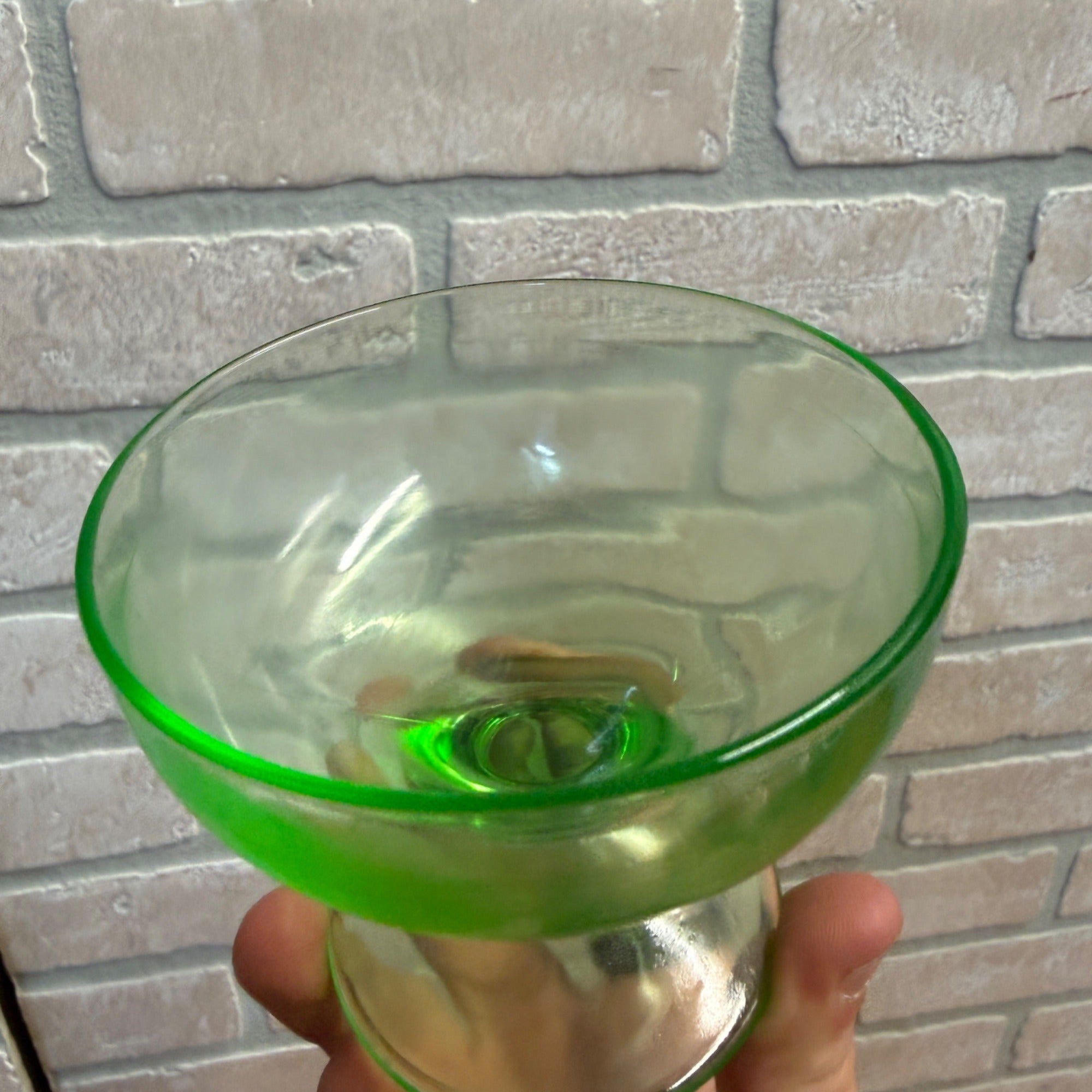 Vintage Single Depression Uranium Glass Dessert Sherbet Ice Cream Cup Pedestal Glass