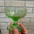 Vintage Single Depression Uranium Glass Dessert Sherbet Ice Cream Cup Pedestal Glass