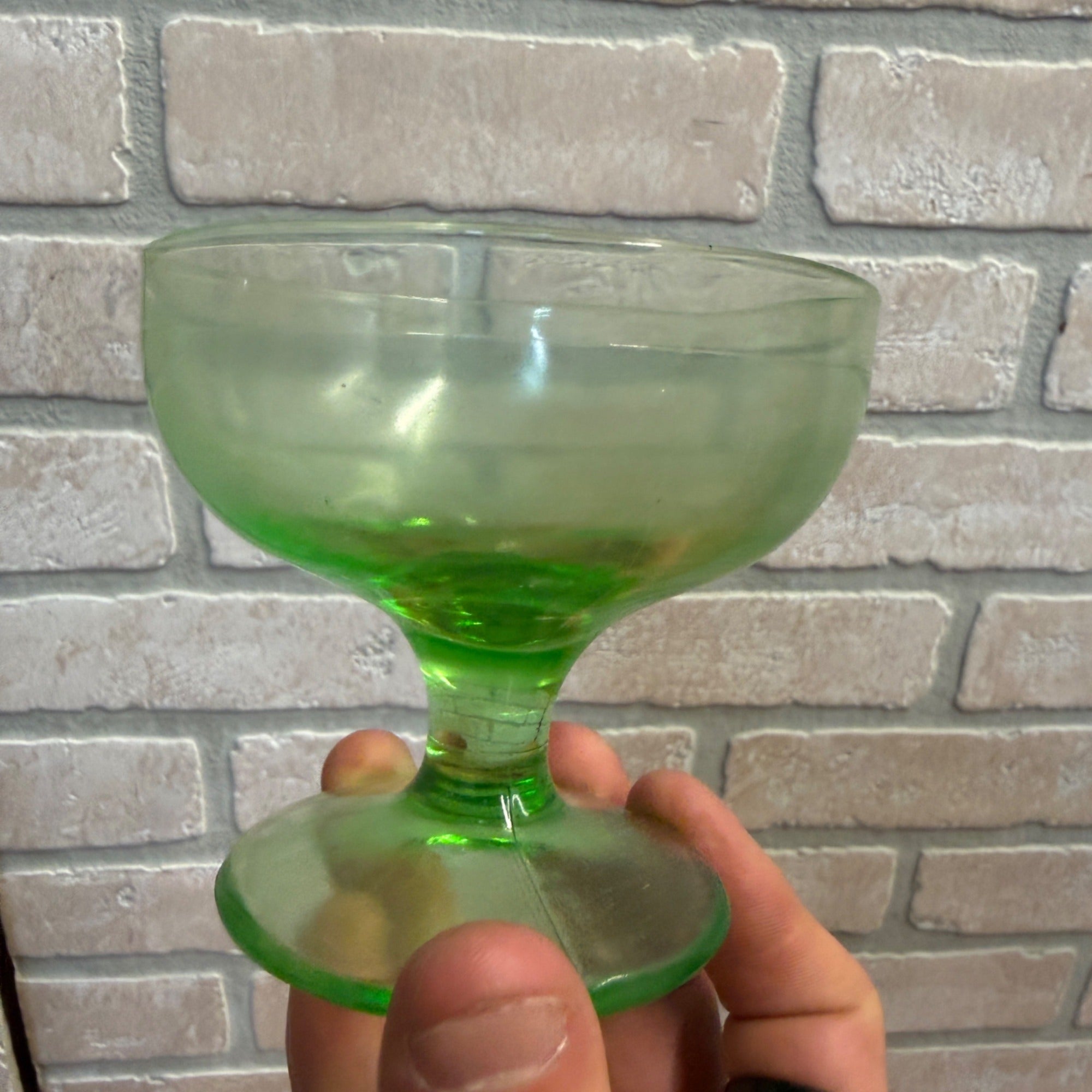 Vintage Single Depression Uranium Glass Dessert Sherbet Ice Cream Cup Pedestal Glass