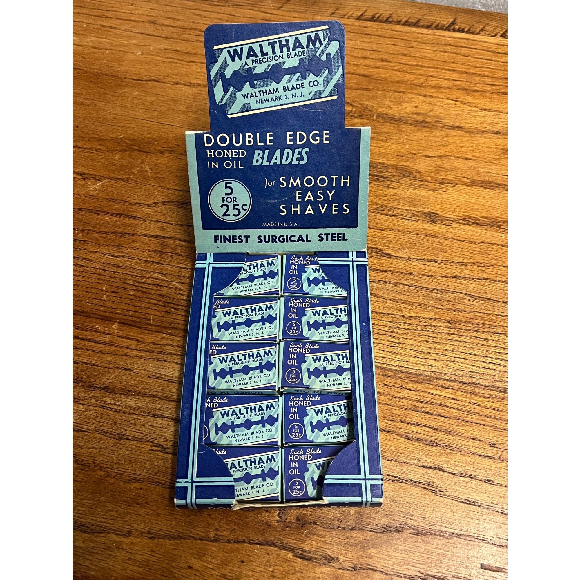 Vintage Waltham Double Edge Razor Blades In Store Display Box NOS NEW
