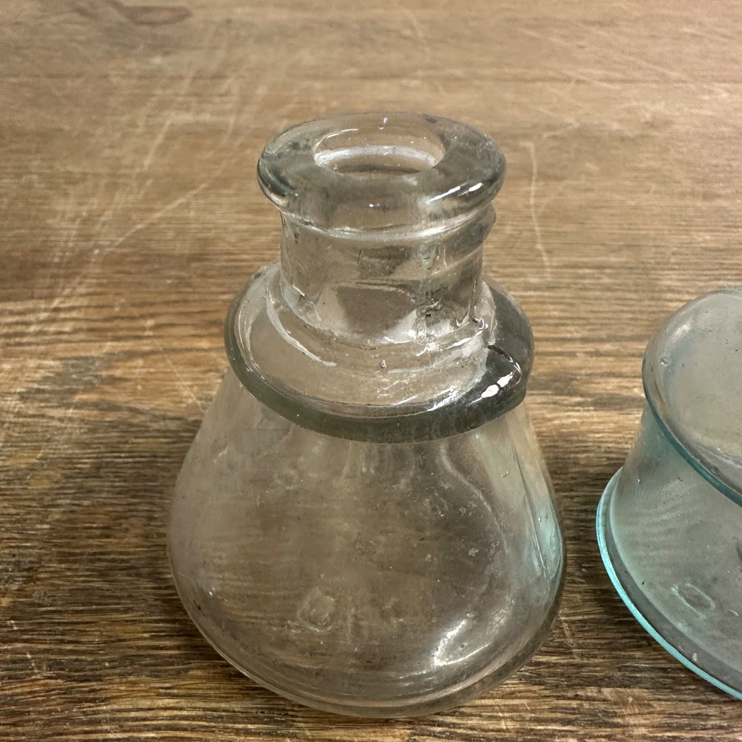 Antique c1880s Diamond Ink & S.M. Co. Ink Bottles Aqua Blue & Clear