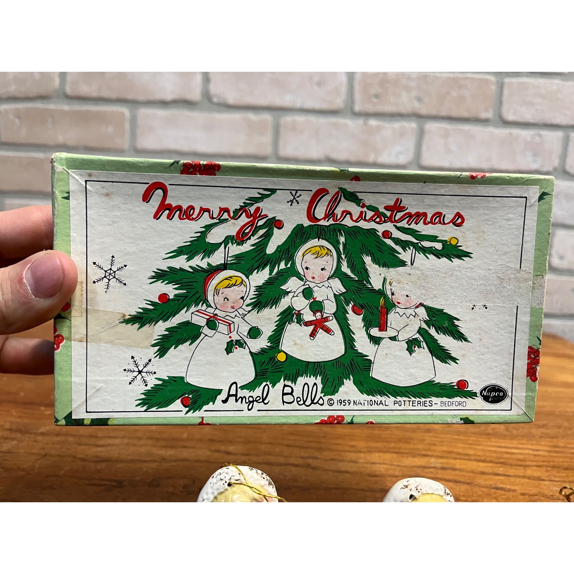 Vintage Napco Merry Christmas Angel Bells W/ Original Box 1959 Set (3) Figures