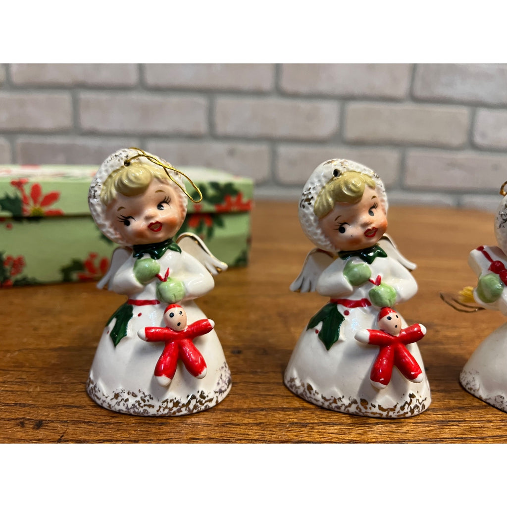 Vintage Napco Merry Christmas Angel Bells W/ Original Box 1959 Set (3) Figures