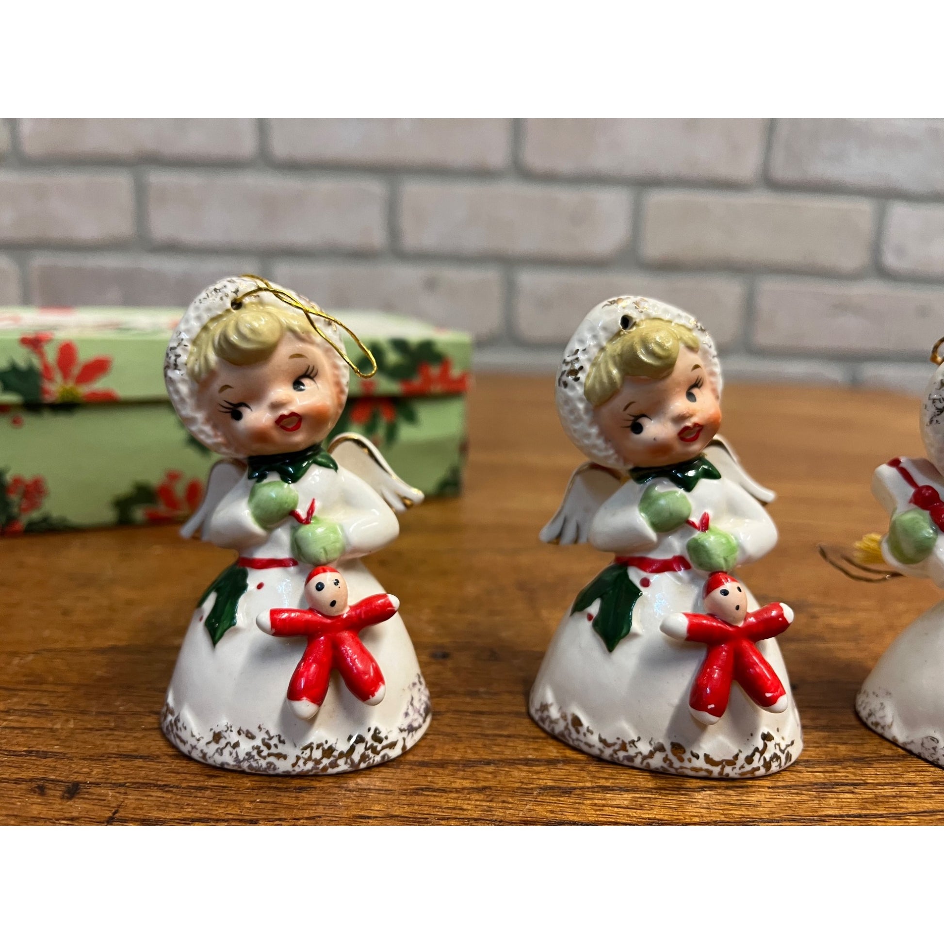 Vintage Napco Merry Christmas Angel Bells W/ Original Box 1959 Set (3) Figures
