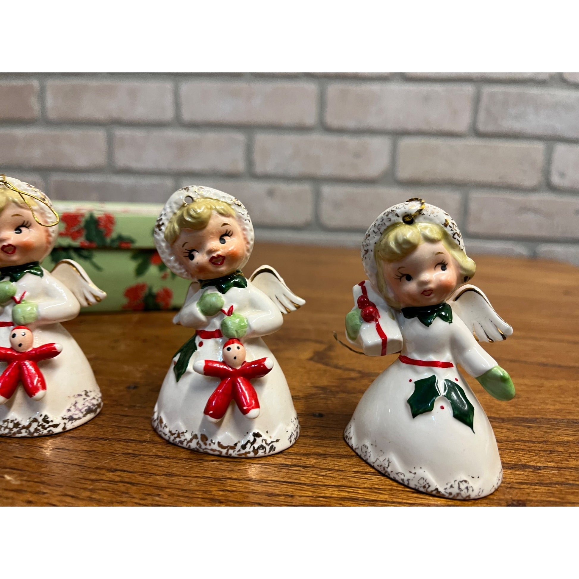 Vintage Napco Merry Christmas Angel Bells W/ Original Box 1959 Set (3) Figures