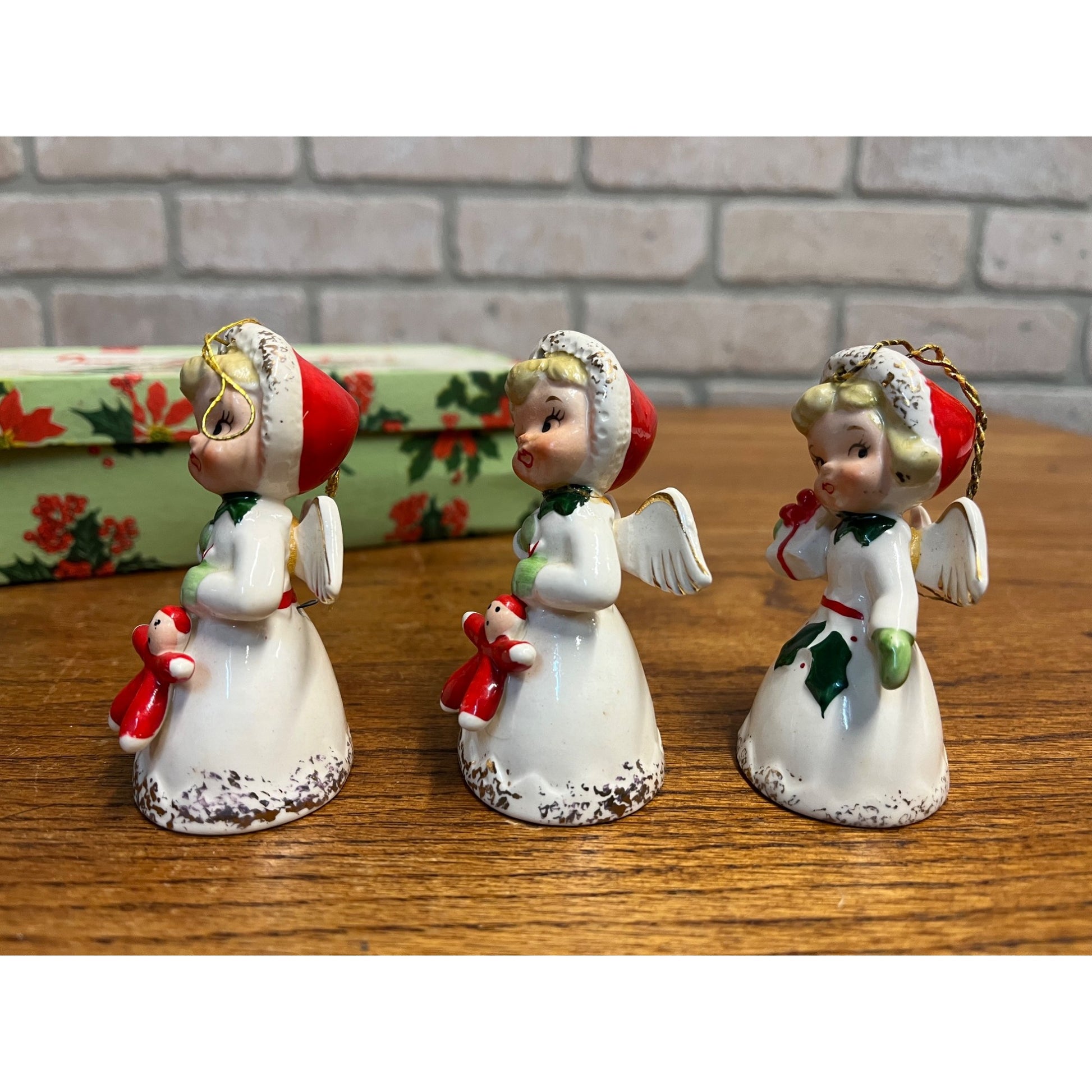 Vintage Napco Merry Christmas Angel Bells W/ Original Box 1959 Set (3) Figures