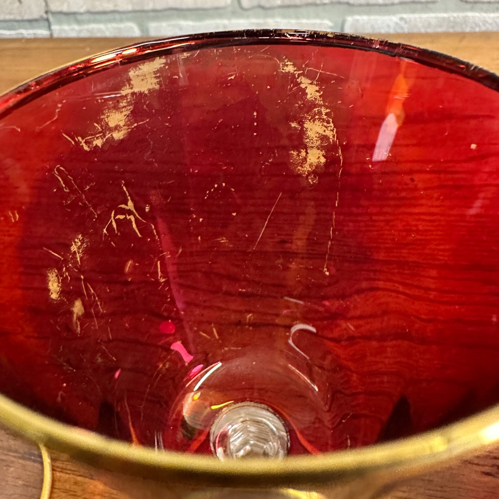 Vintage Mid Century Ruby Red Gold Glass Goblet Wine Decanter Set