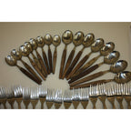 Huge Lot Vintage MCM Stainless Flatware Set Knifes, Forks, Spoons Wooden Handles