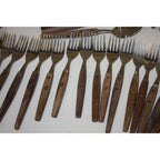Huge Lot Vintage MCM Stainless Flatware Set Knifes, Forks, Spoons Wooden Handles