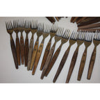 Huge Lot Vintage MCM Stainless Flatware Set Knifes, Forks, Spoons Wooden Handles