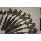 Huge Lot Vintage MCM Stainless Flatware Set Knifes, Forks, Spoons Wooden Handles