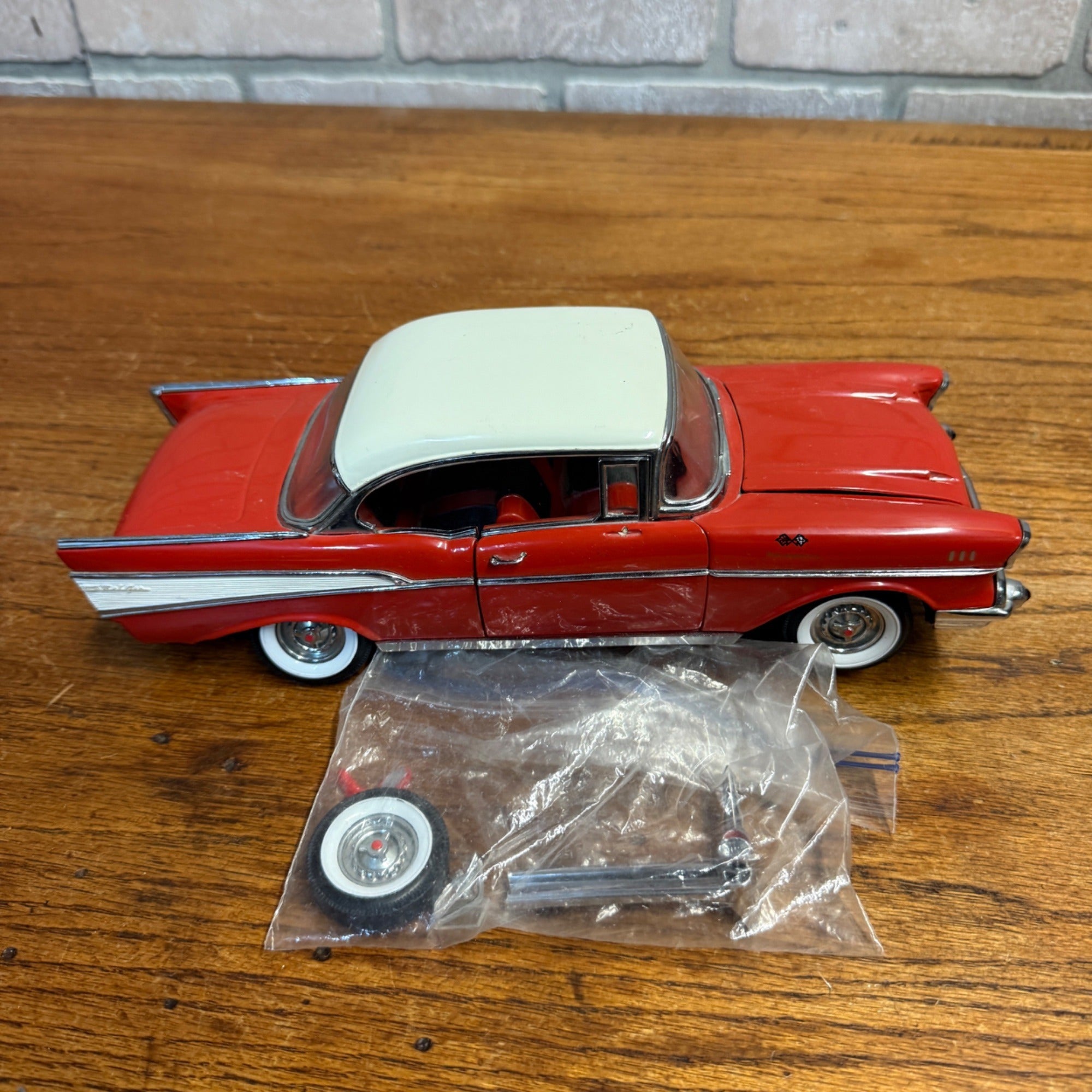 Vintage 1:18 Scale Die-Cast 1957 Chevrolet Bel Air Red and White Model Car For Parts/Repair