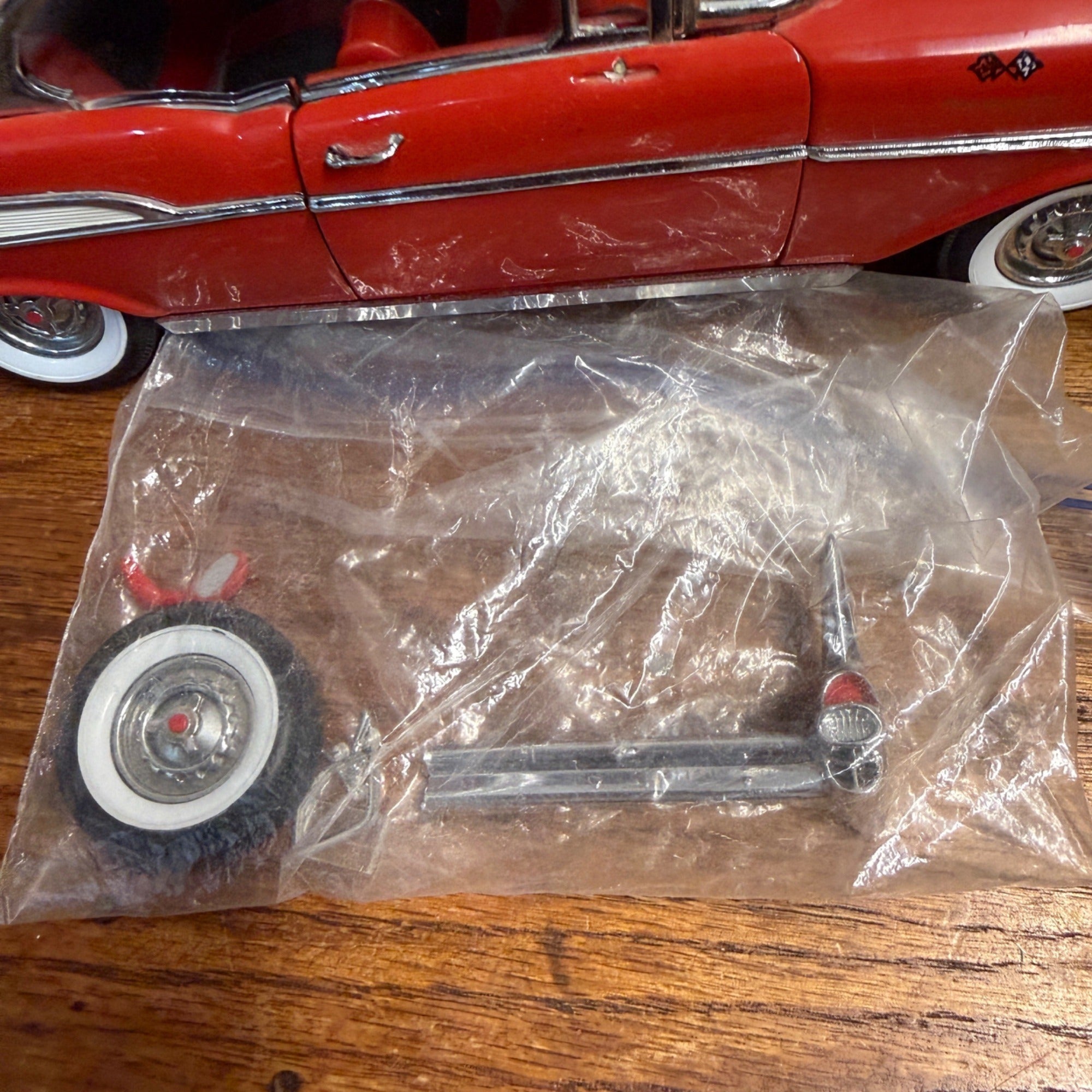 Vintage 1:18 Scale Die-Cast 1957 Chevrolet Bel Air Red and White Model Car For Parts/Repair