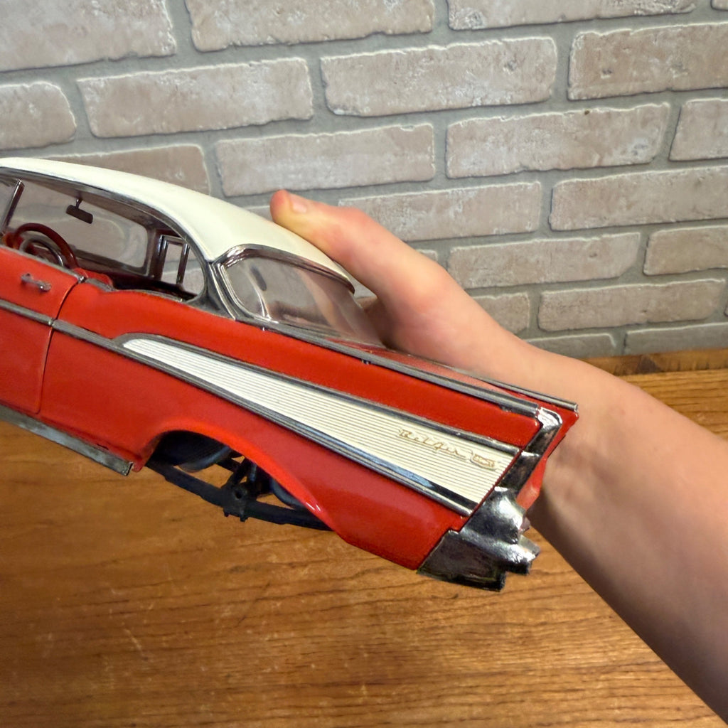 Vintage 1:18 Scale Die-Cast 1957 Chevrolet Bel Air Red and White Model Car For Parts/Repair