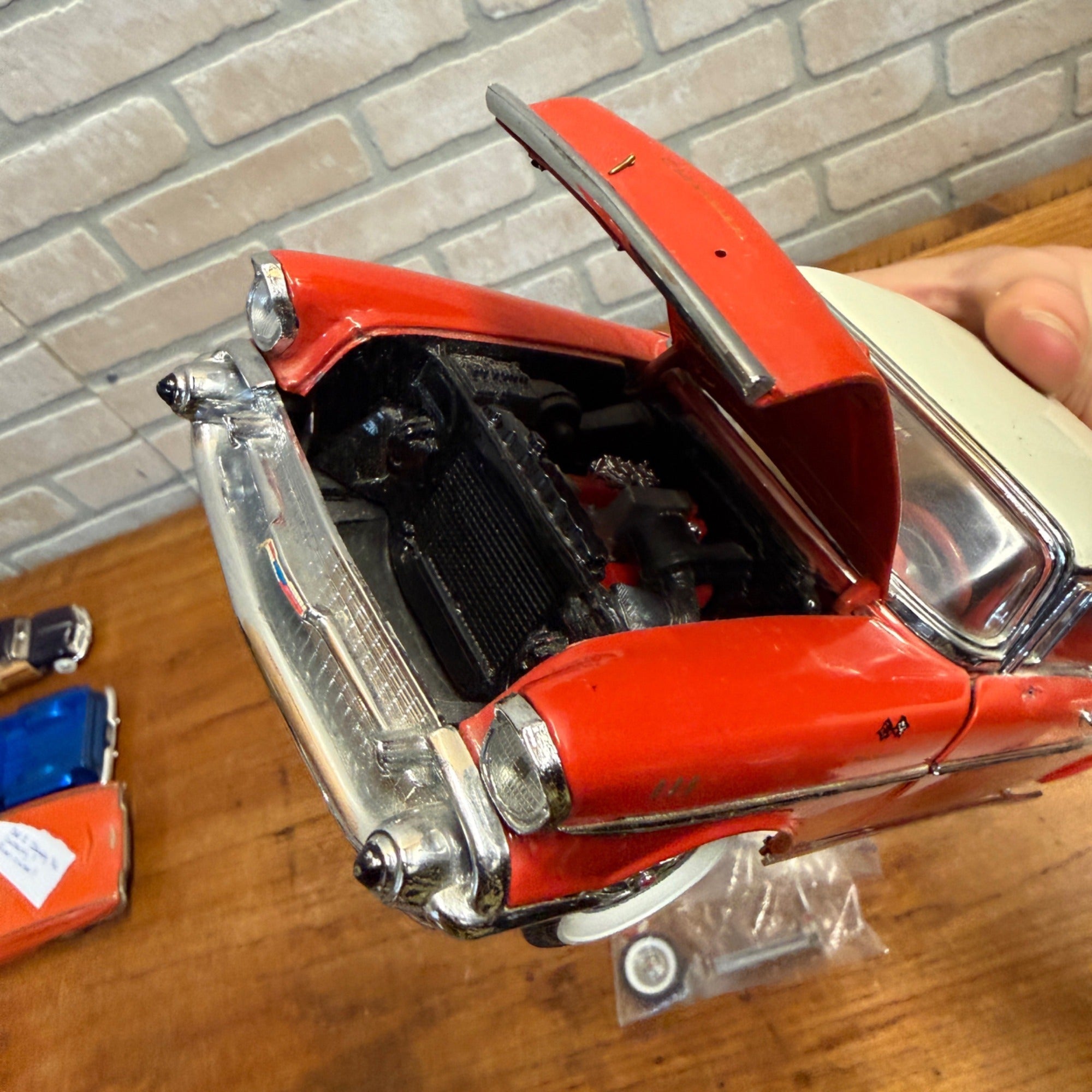 Vintage 1:18 Scale Die-Cast 1957 Chevrolet Bel Air Red and White Model Car For Parts/Repair