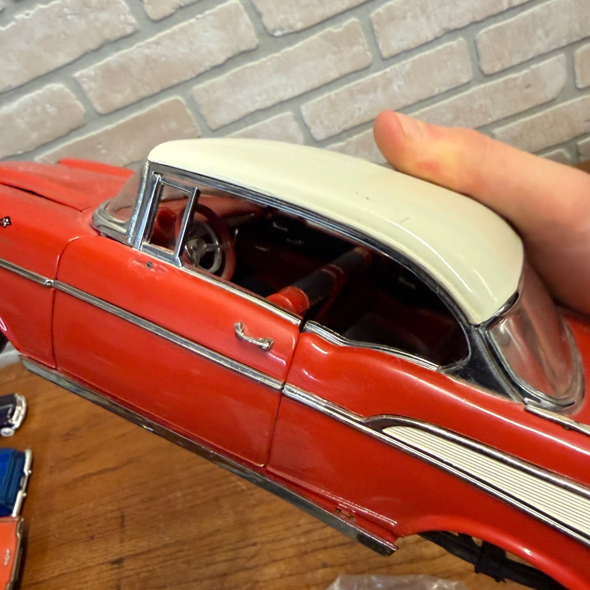 Vintage 1:18 Scale Die-Cast 1957 Chevrolet Bel Air Red and White Model Car For Parts/Repair