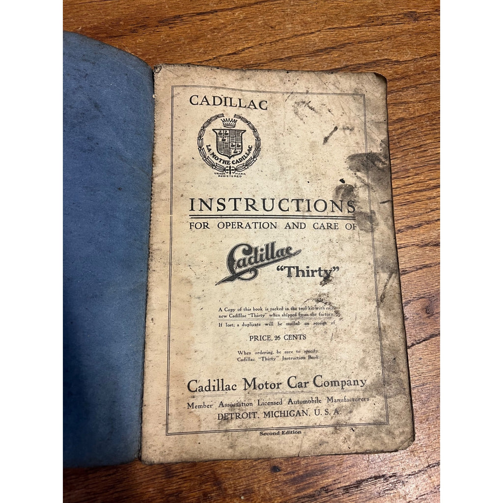 Vintage Cadillac Motor Car Company "Thirty" Instruction Manual Second Edition, Detroit, Michigan 1909-1913 Automotive Collectible