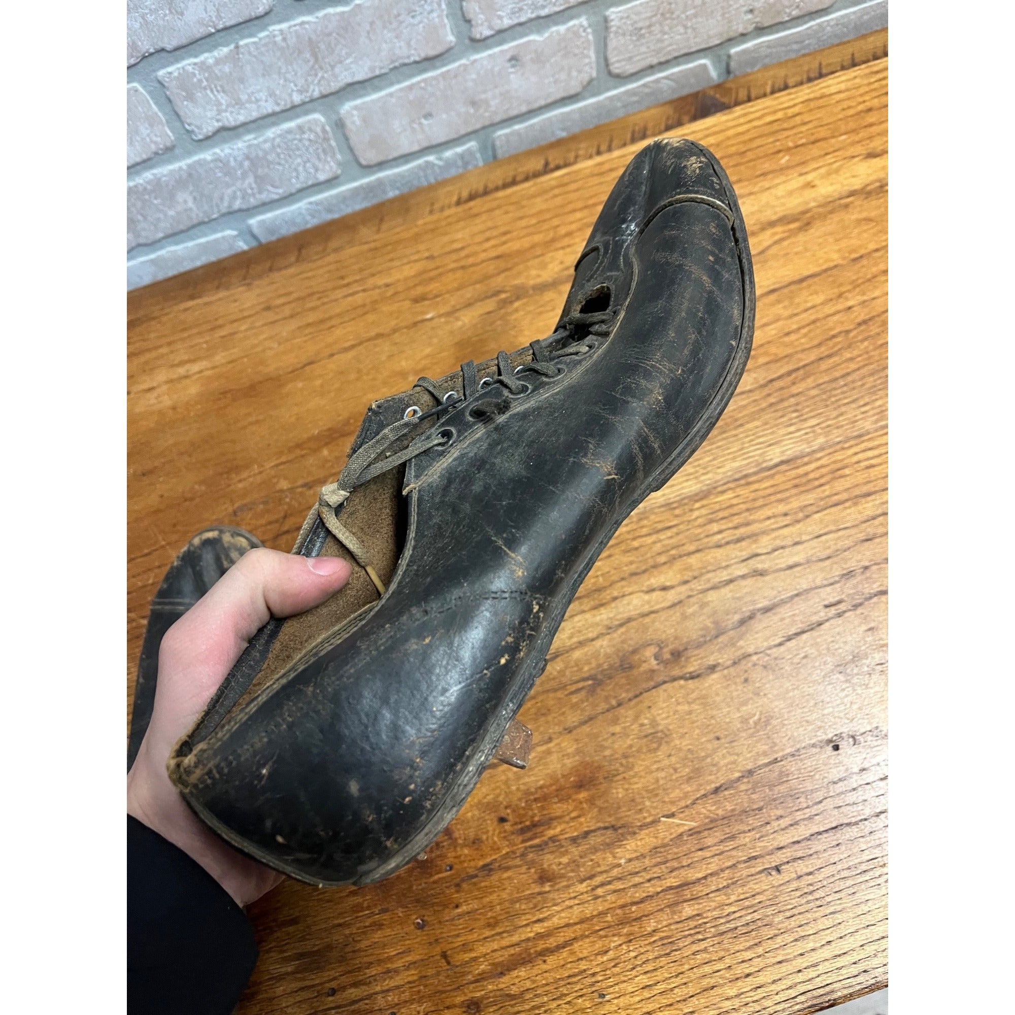 Antique Vintage Early 1910s-1920s Baseball Leather Cleats Shoes Black