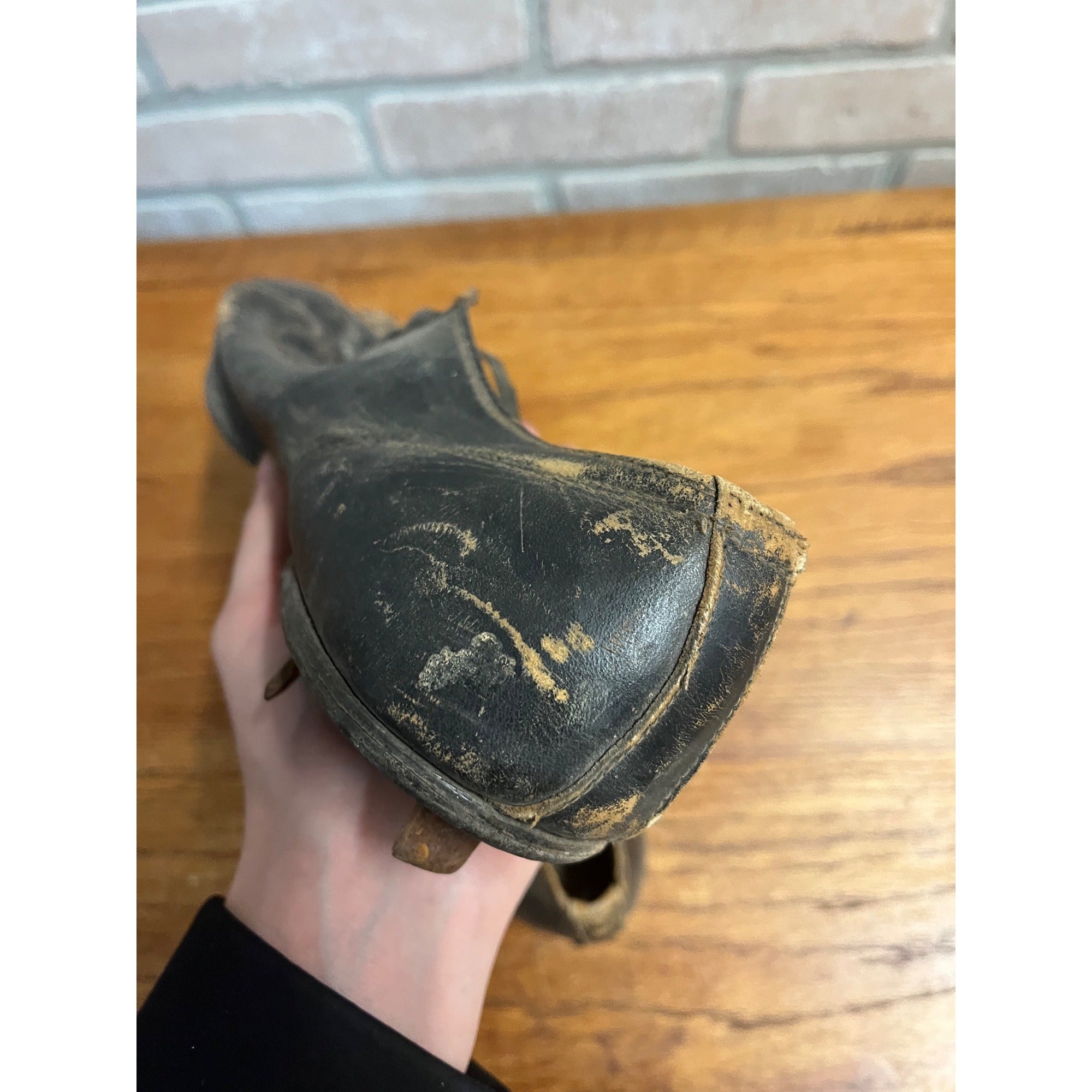 Antique Vintage Early 1910s-1920s Baseball Leather Cleats Shoes Black
