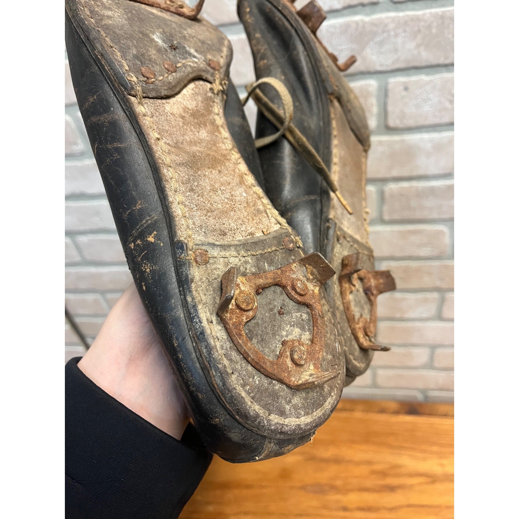 Antique Vintage Early 1910s-1920s Baseball Leather Cleats Shoes Black