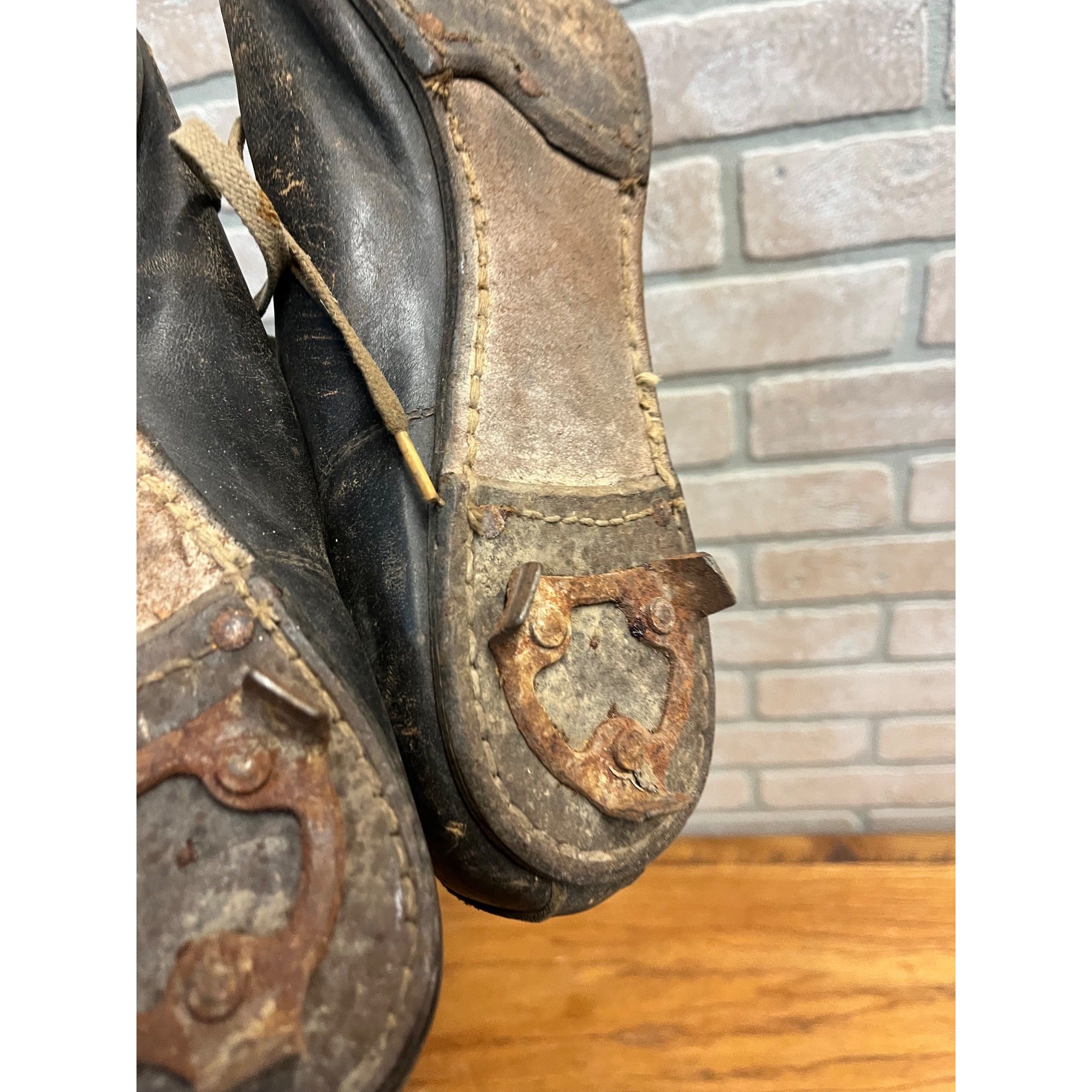 Antique Vintage Early 1910s-1920s Baseball Leather Cleats Shoes Black