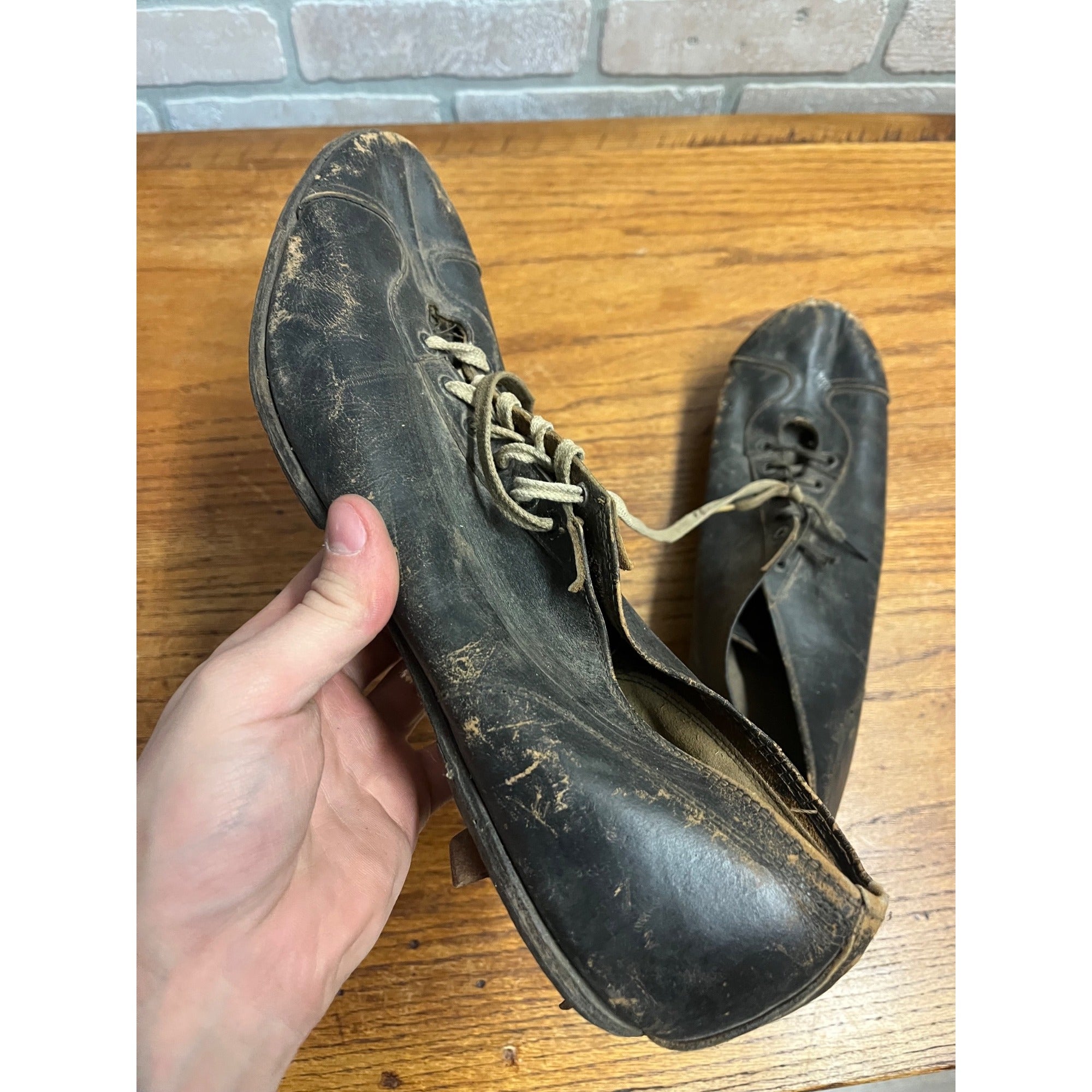 Antique Vintage Early 1910s-1920s Baseball Leather Cleats Shoes Black
